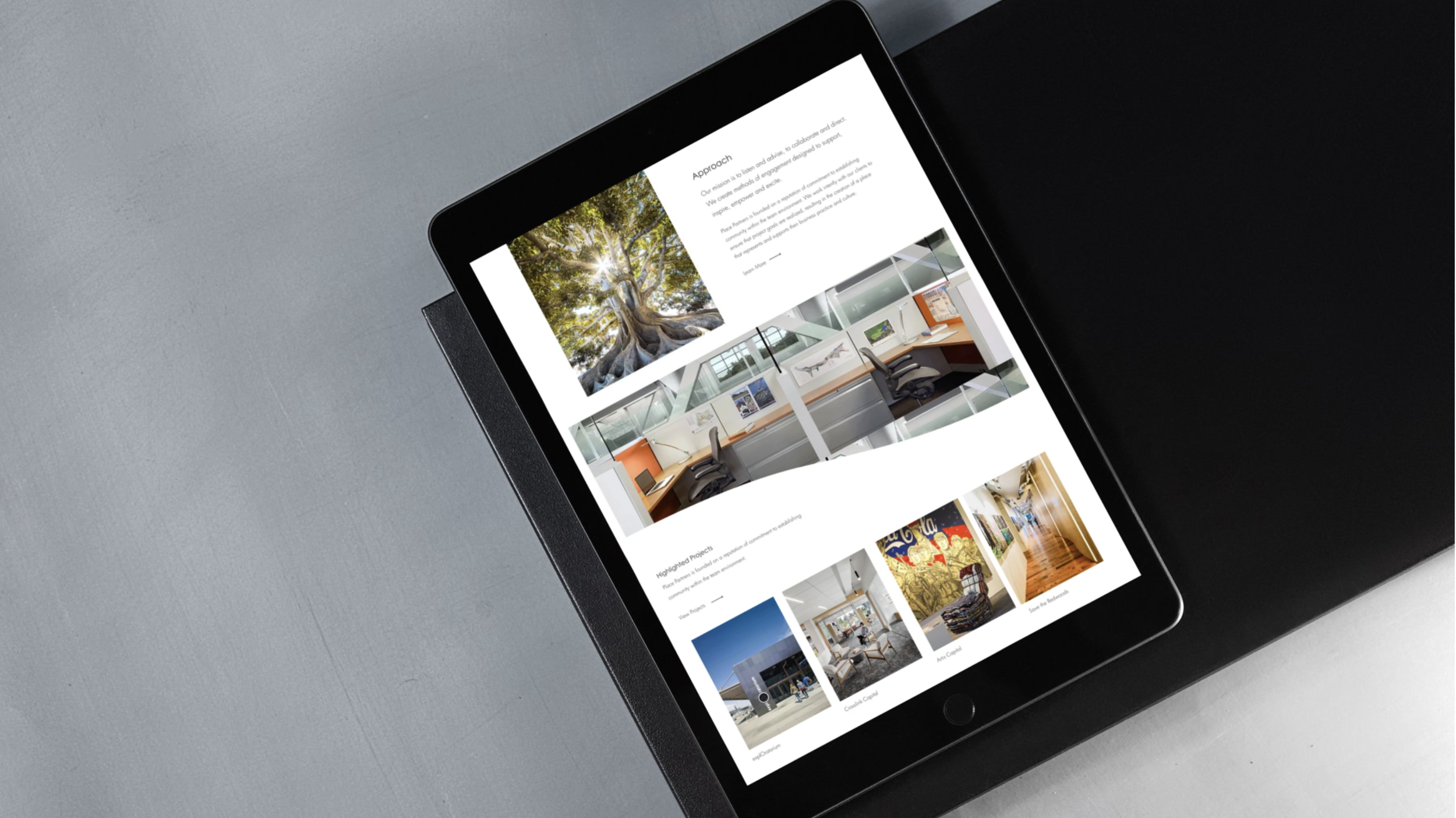 Place Partners homepage open on iPad