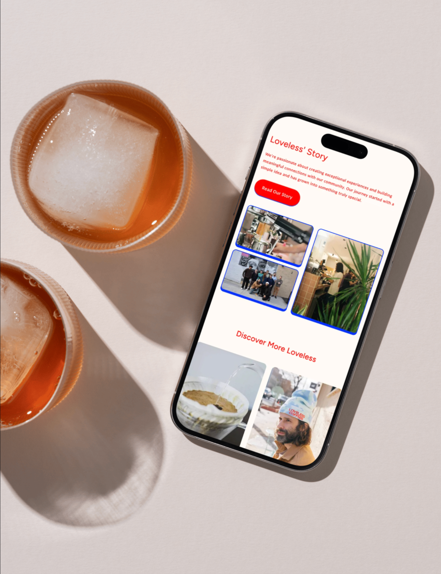 iPhone on Lovesless Coffees website