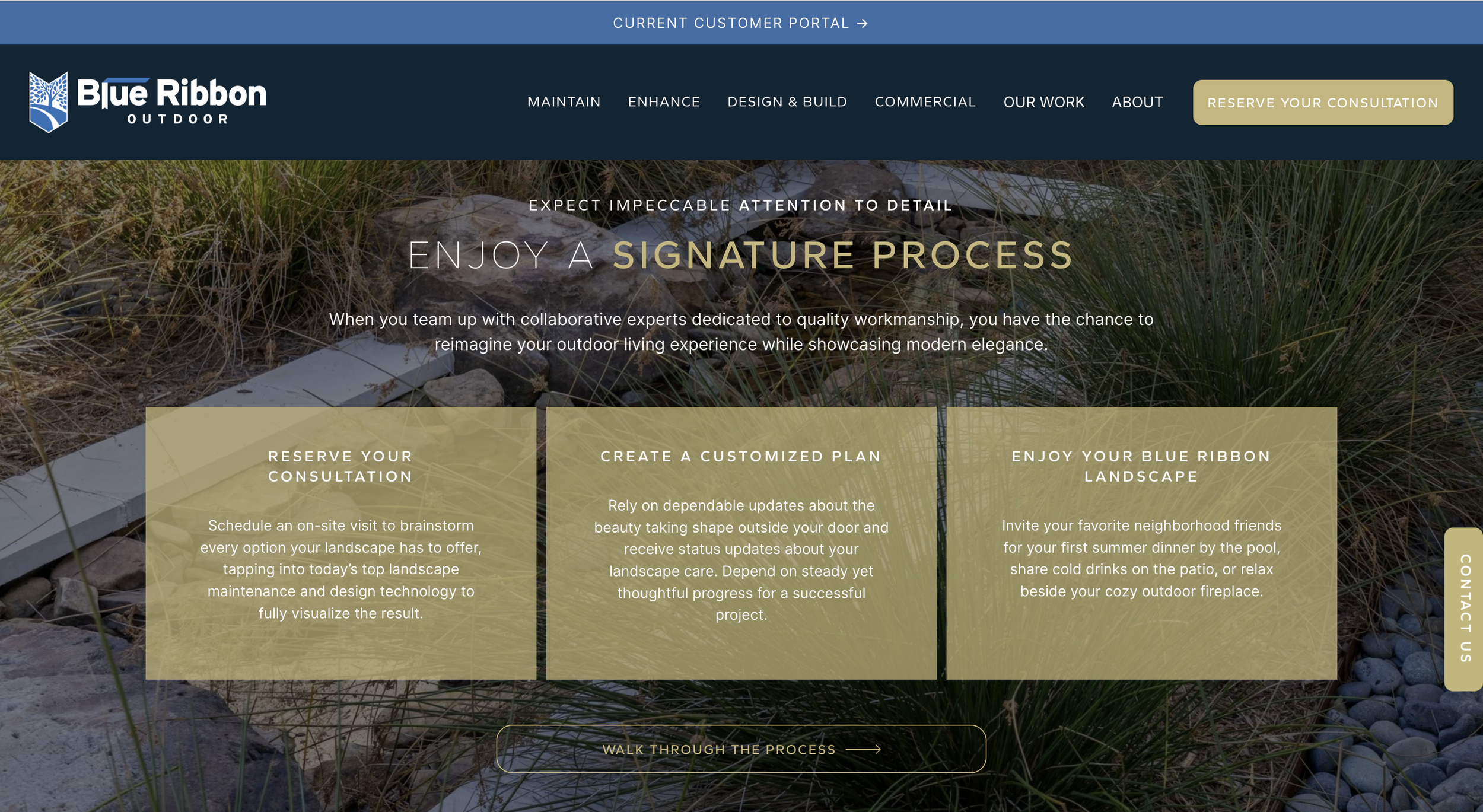 Blue Ribbon Outdoor process section on the homepage
