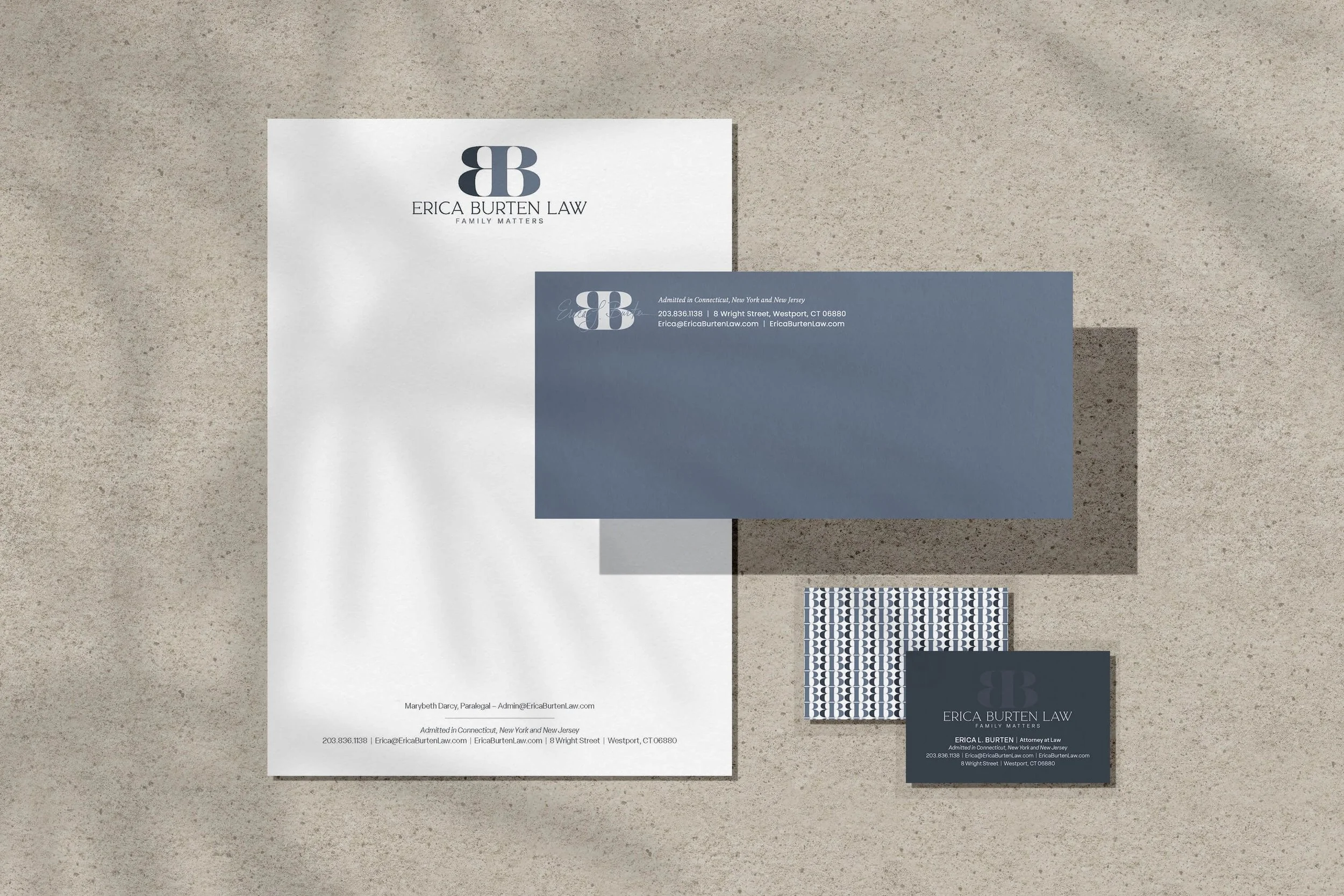 Erica Burten business cards and stationery.