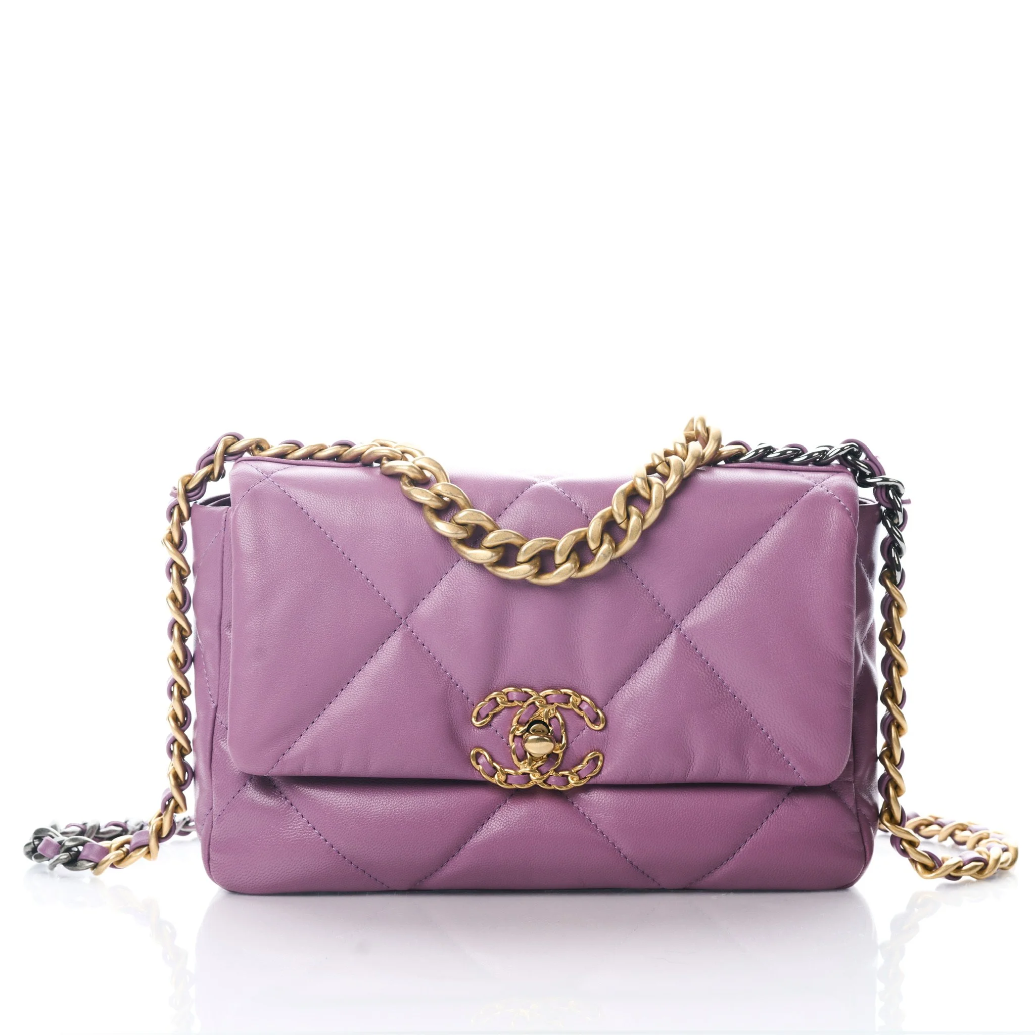 Chanel Small 19 Flap Violet Purple Goatskin Mixed Hardware