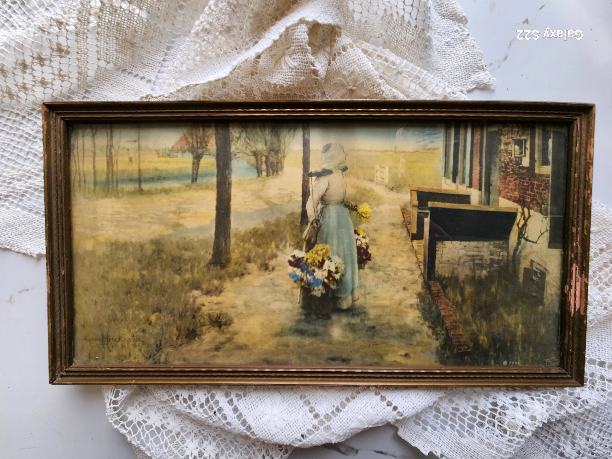 Antique Art Framed in glass and antique frame