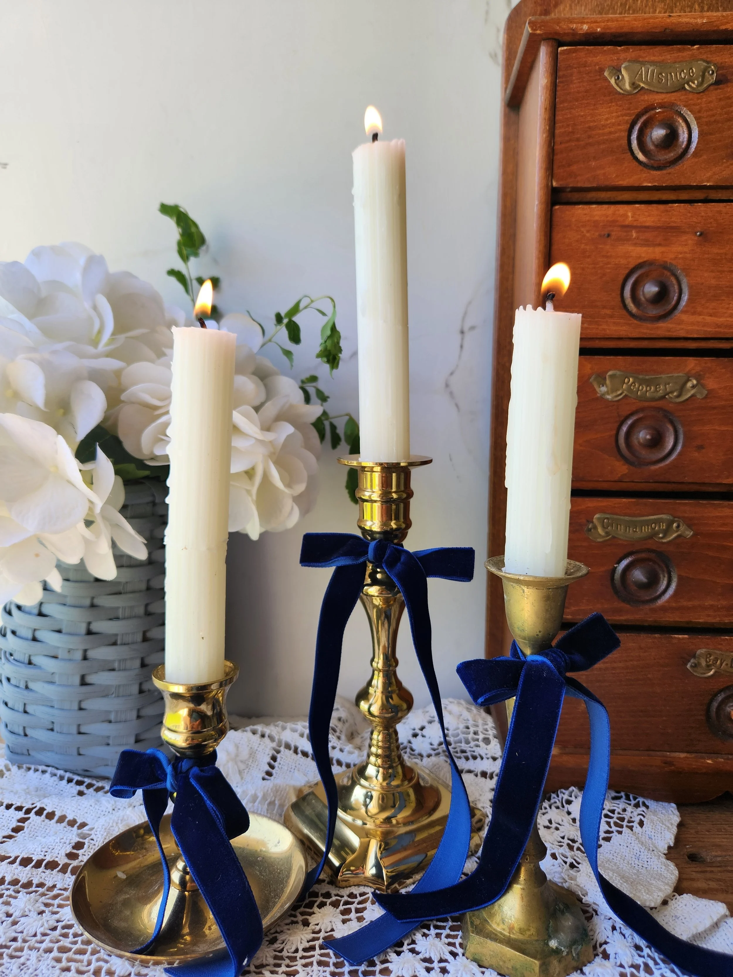 Vintage solid brass candlestick set