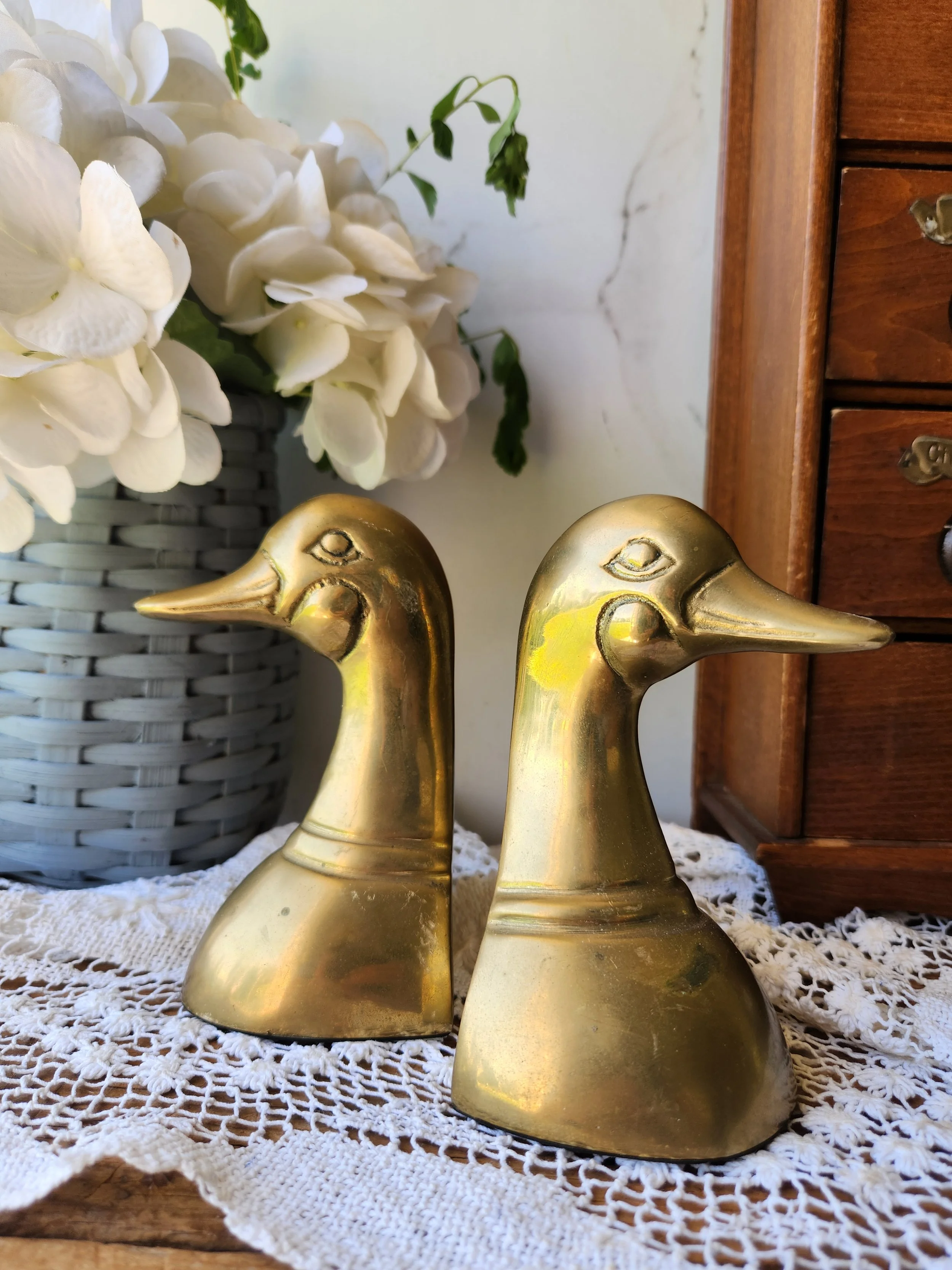 Vintage Solid brass duck bookends