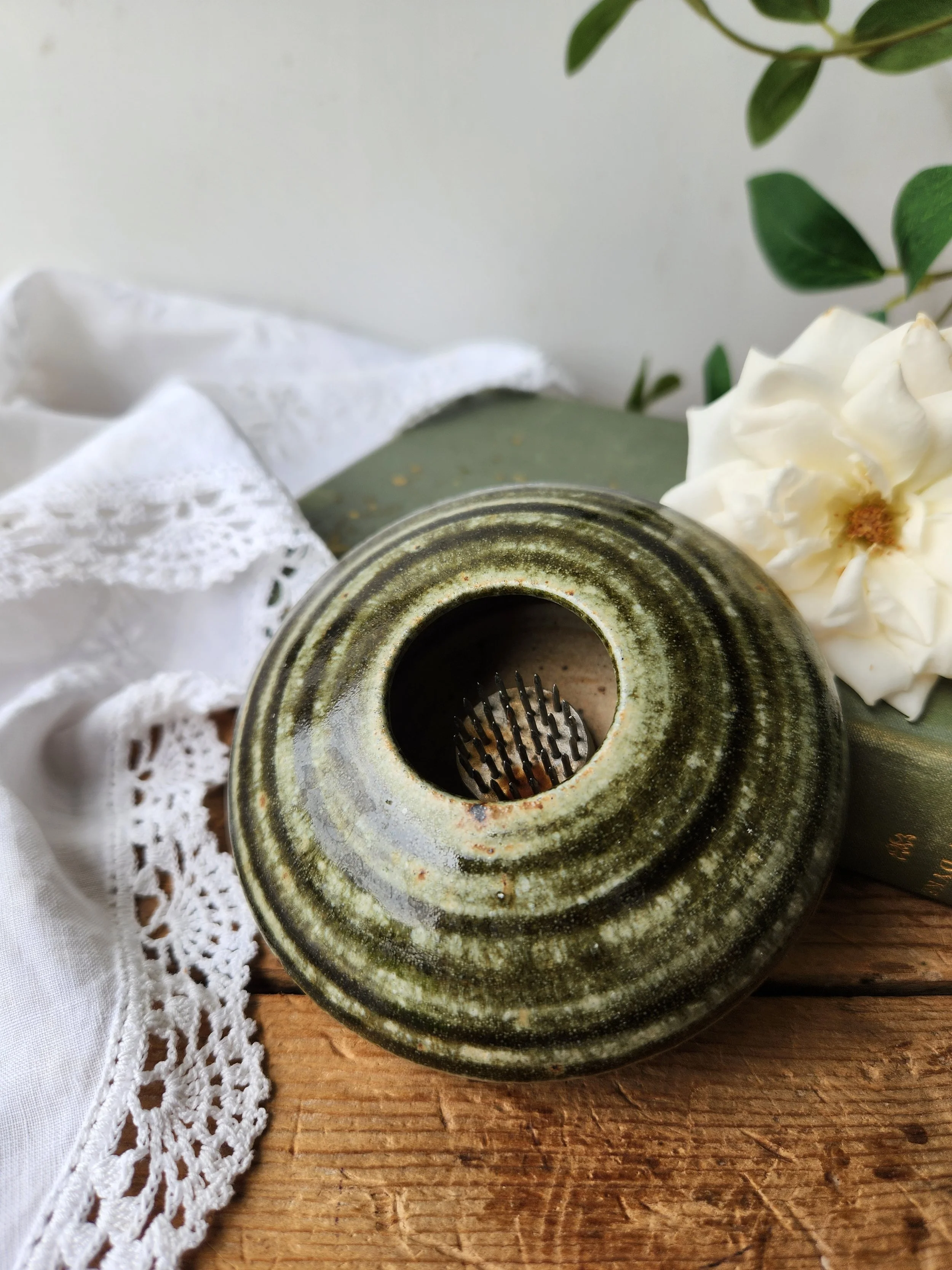 Rare Danish Signed Ikebana floral frog vase