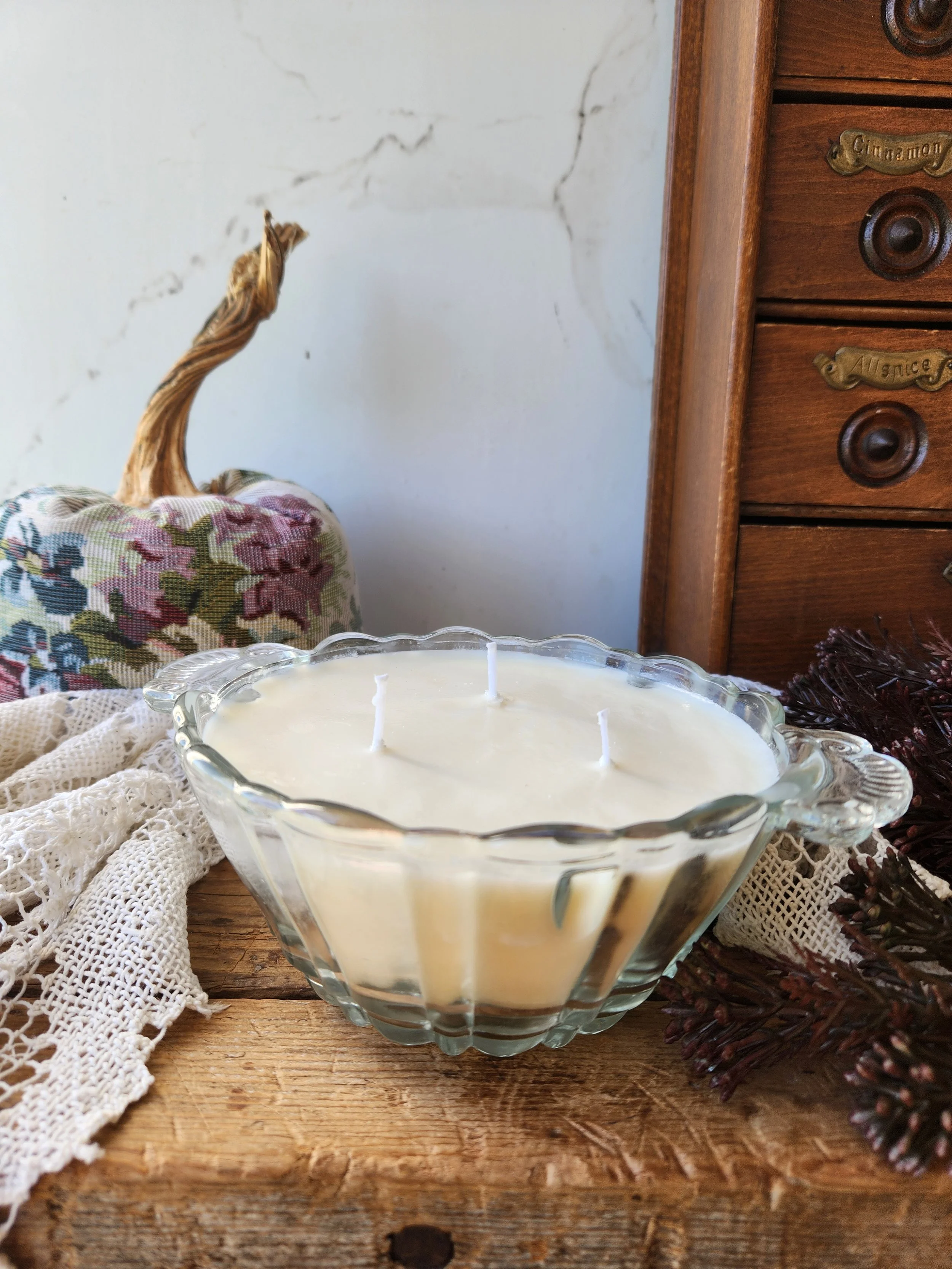 Hand poured Candle in Vintage Vessel