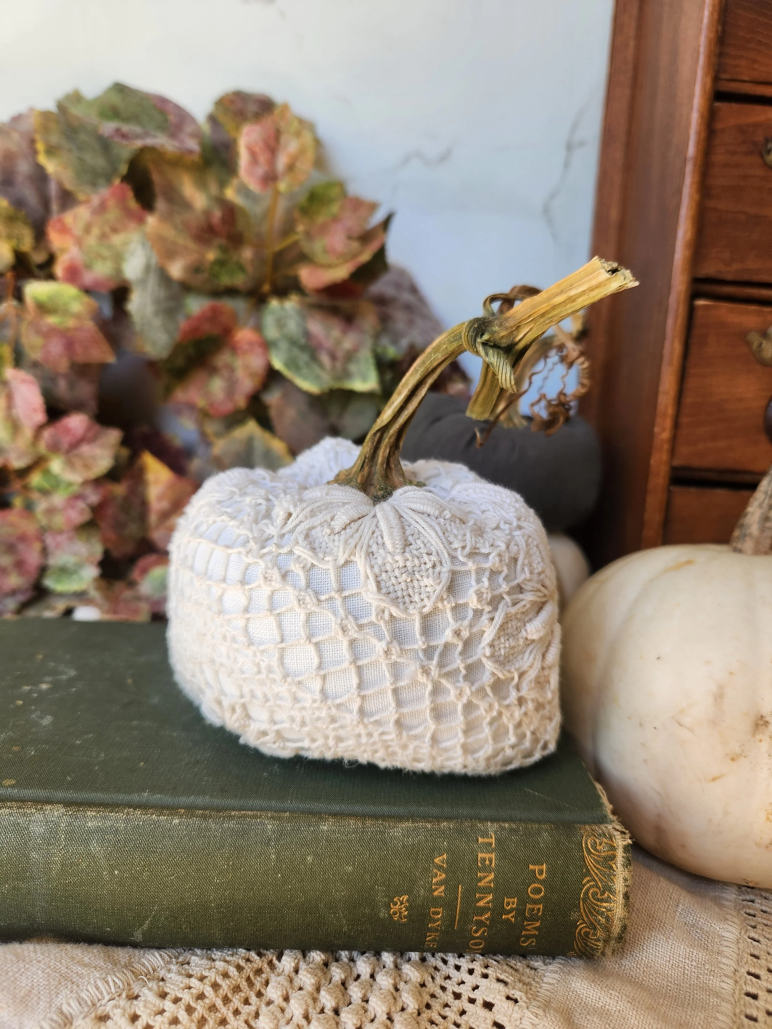 Hand Sewn pumpkin with real stem