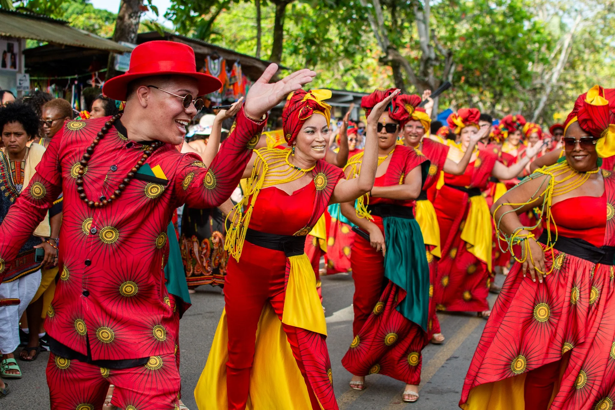 Groups dressed in colorful traditional clothes of the Wolaba Parade