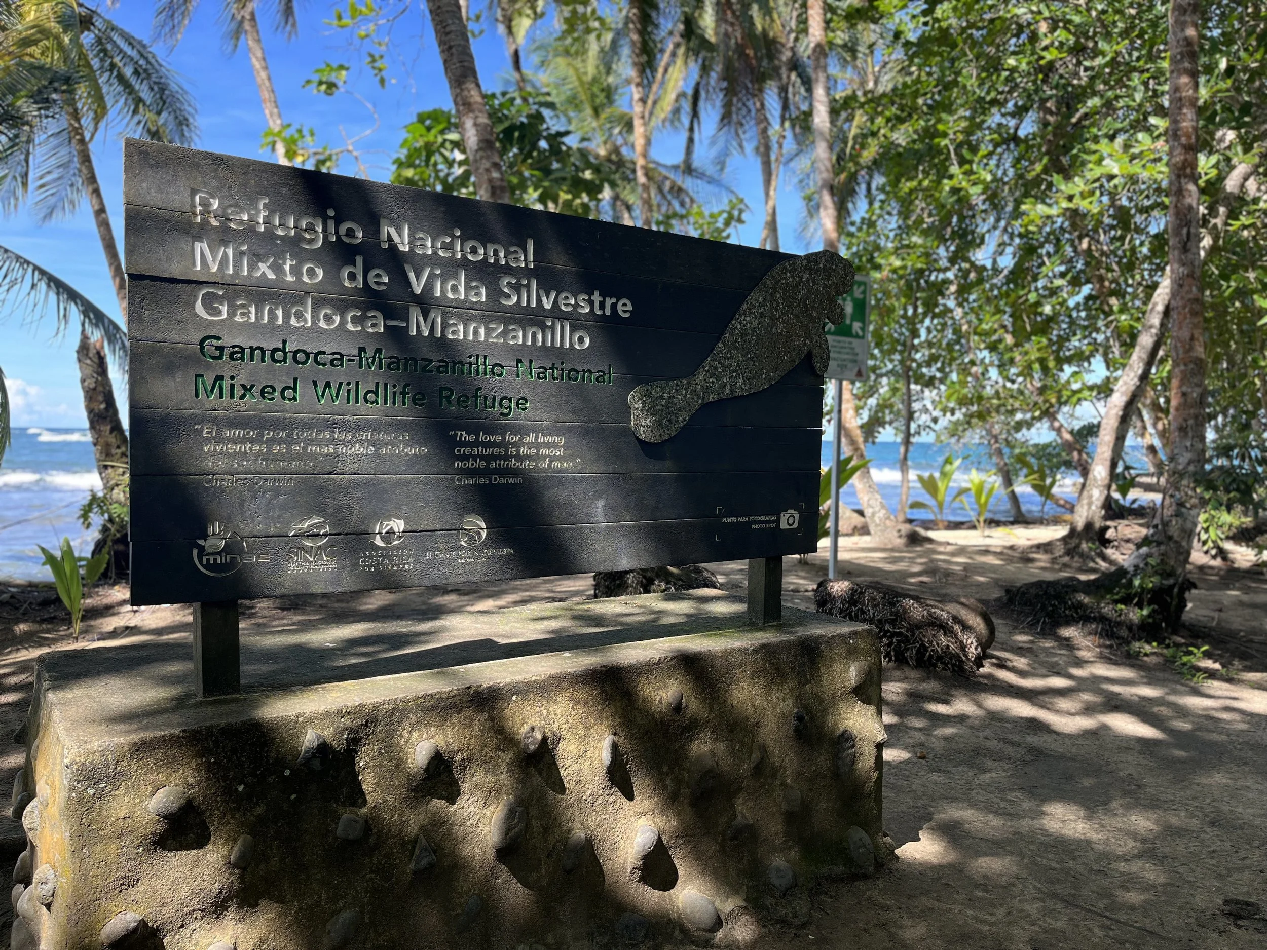 the marked entrance to Manzanillo Gandoca National Park