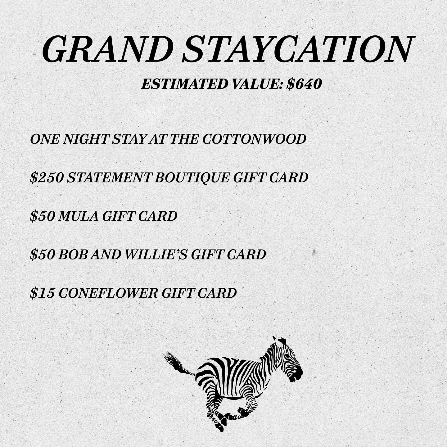 Wouldn&rsquo;t be a fundraiser if you couldn&rsquo;t walk away with some seriously good prizes. Take a look at just some of our prize packs that we will be drawing for this Sunday at Fight for Your Stripes. A staycation, gift cards galore, some stuff
