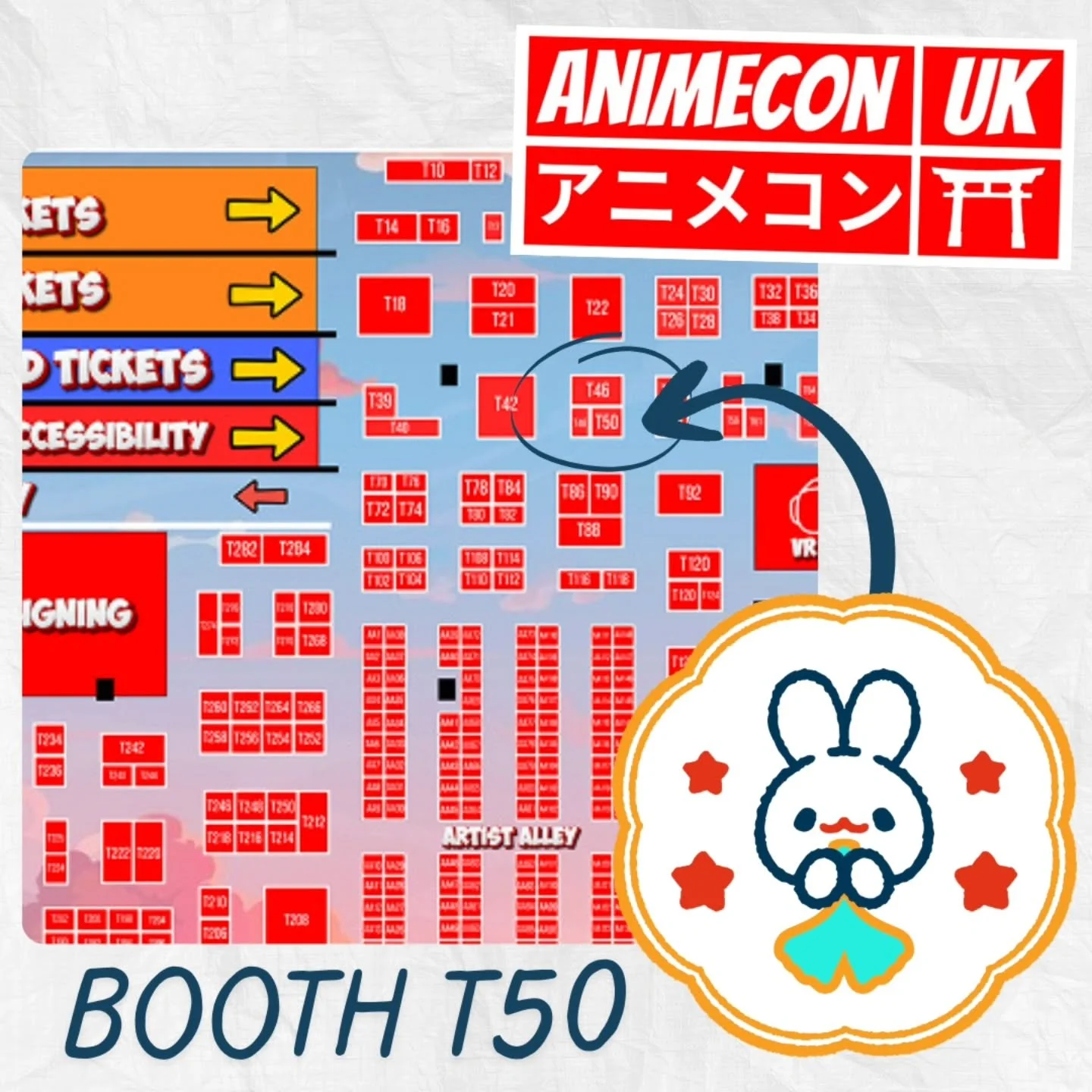 Here's my location for Animecon Birmingham! ❤️
You can find me at booth T50, straight forward from the entrance lines! 

Lots of new products will be with me! 🥰

#animeconuk @animeconuk