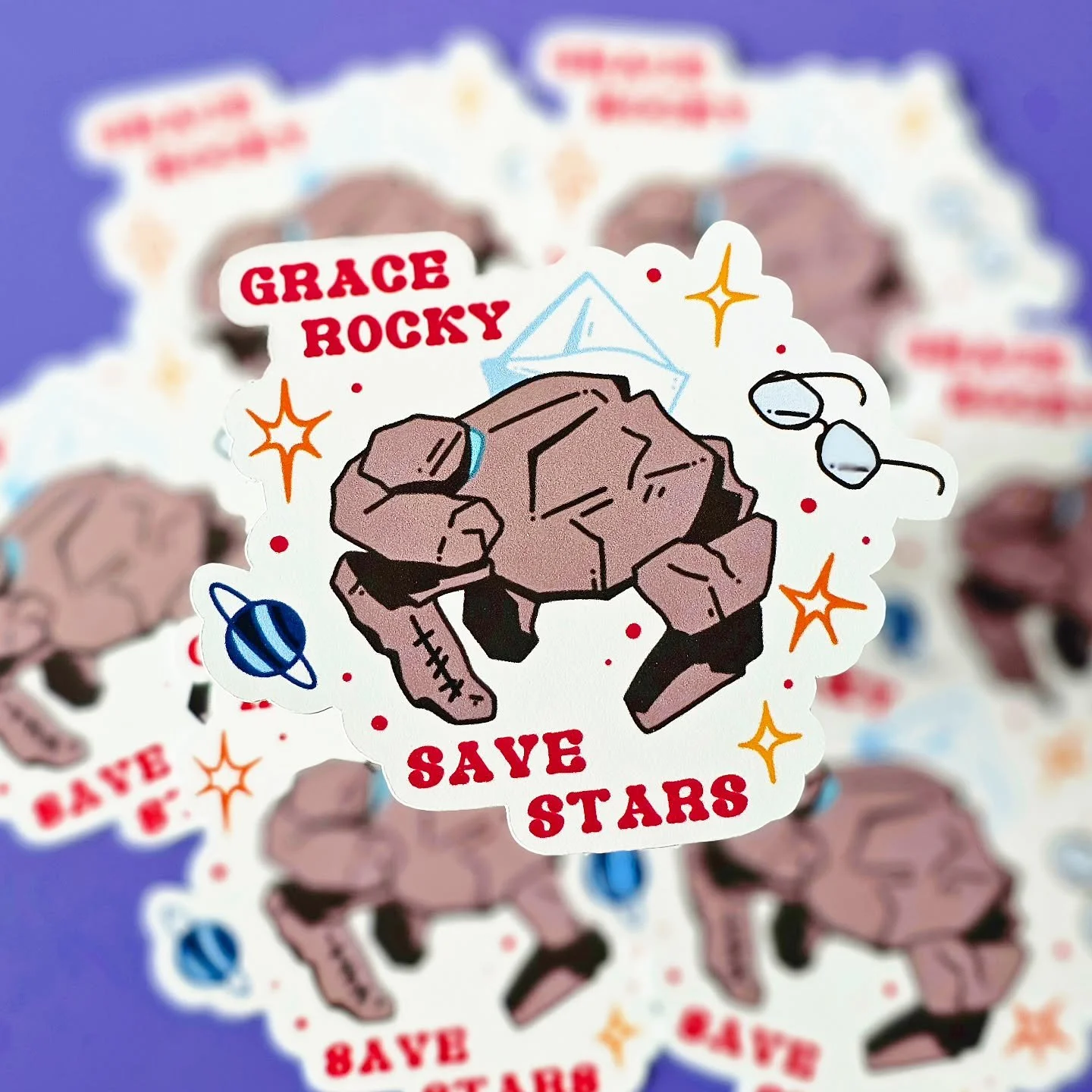 Rocky stickers &amp; ringer t-shirt &hearts;️🛰👨&zwj;🚀🌌

Project Hail Mary items will all be available at Animecon this week! 🤩 hope everyone loves them as much as i do!

-
#projecthailmary #animeconuk