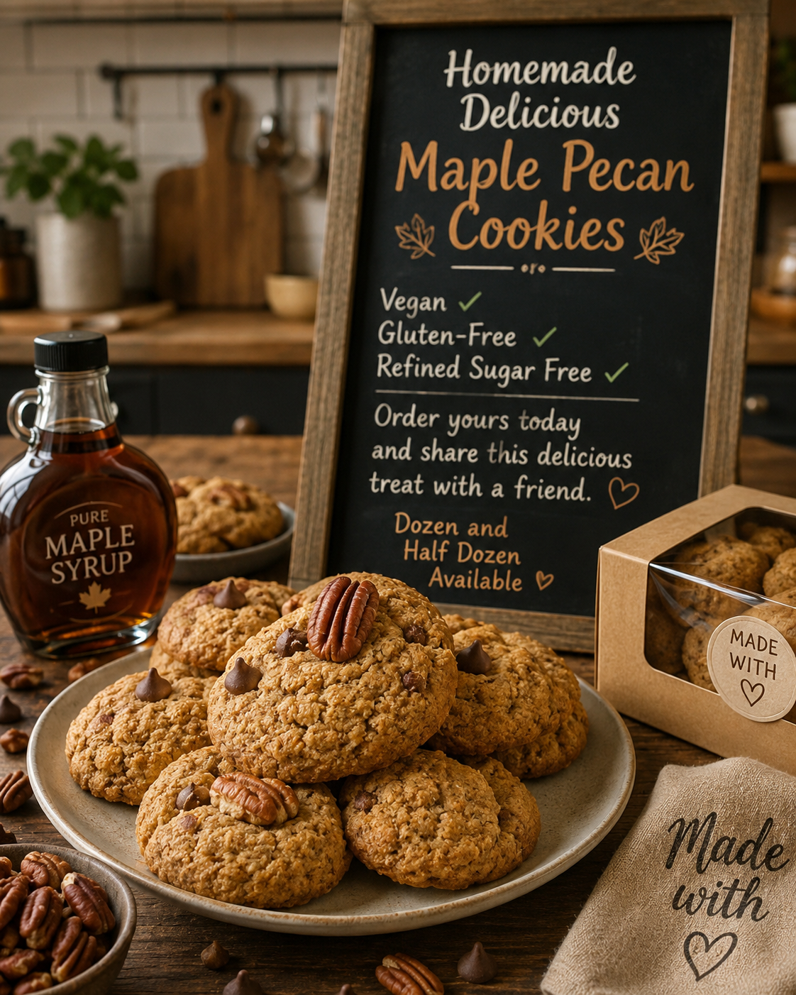 Deicious Homemade Vegan Maple Pecan Cookies (Dozen) GF SF DF Made to Order