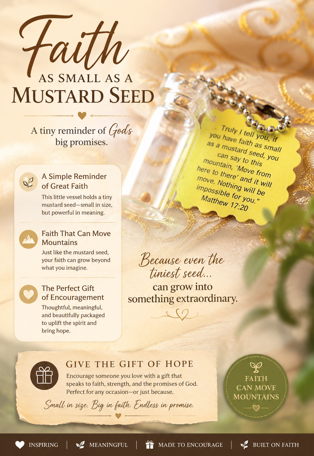 Mustard Seed of Faith Miniature Bottle Vessel Gift Encouragement Inspirational Christian Chain