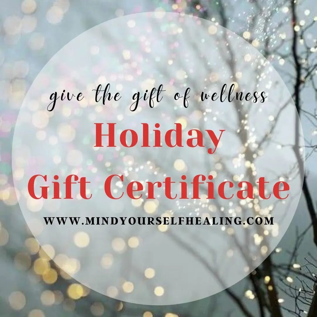 Give the Gift of Wellness this Holiday season. 🎁

Experience the wonderful healing benefits of Reiki, Polarity Therapy, Integrated Energy Therapy, Hypnosis, and Intuitive Guidance!

Purchase online and print out the certificate to wrap up and gift. 