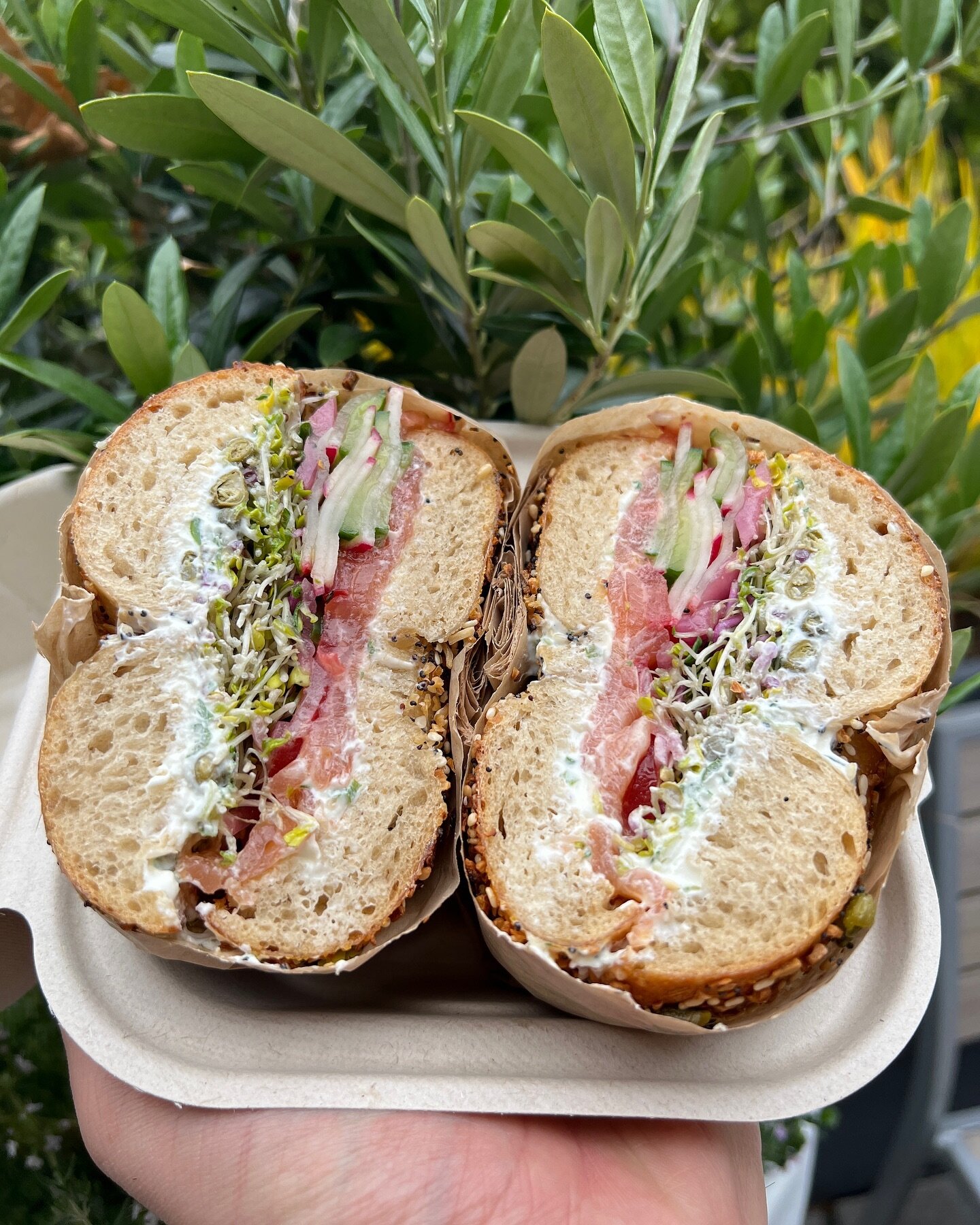 Nothing like the warm feeling of a sunny spring day 🙌🏻🥯🍅
.
When was the last time you ordered a Bob &amp; Larry? We&rsquo;ve got one waiting for you! 
Bagel of Choice, Scallion achieve CC, Valdivia Farms Heirloom Tomatoes, Pickled Onion, Salted C