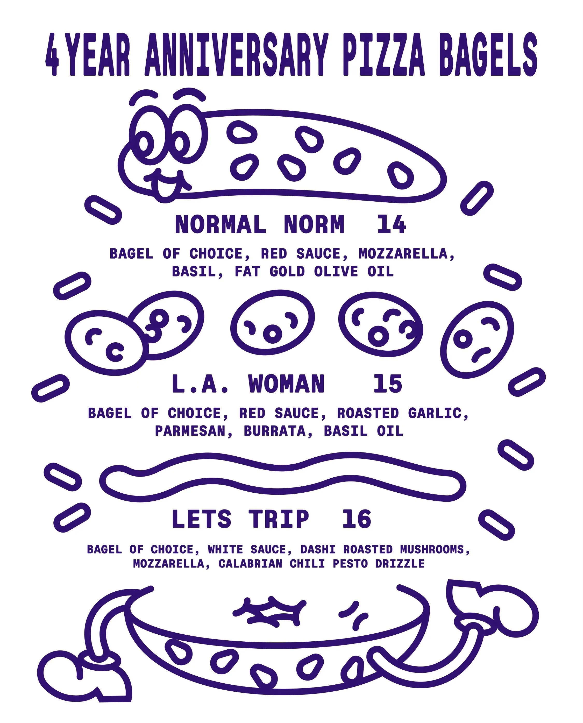 ITS TIME 🥯🍕
.
We are celebrating 4 years of @boilandbakecm THIS WEEKEND 7/10 - 7/12 
We are doing Pizza Bagels this Friday (7/10) only from 8 am - 3 pm or sold out
We are doing special merch giveaways and food giveaways Saturday (7/11) and Sunday (