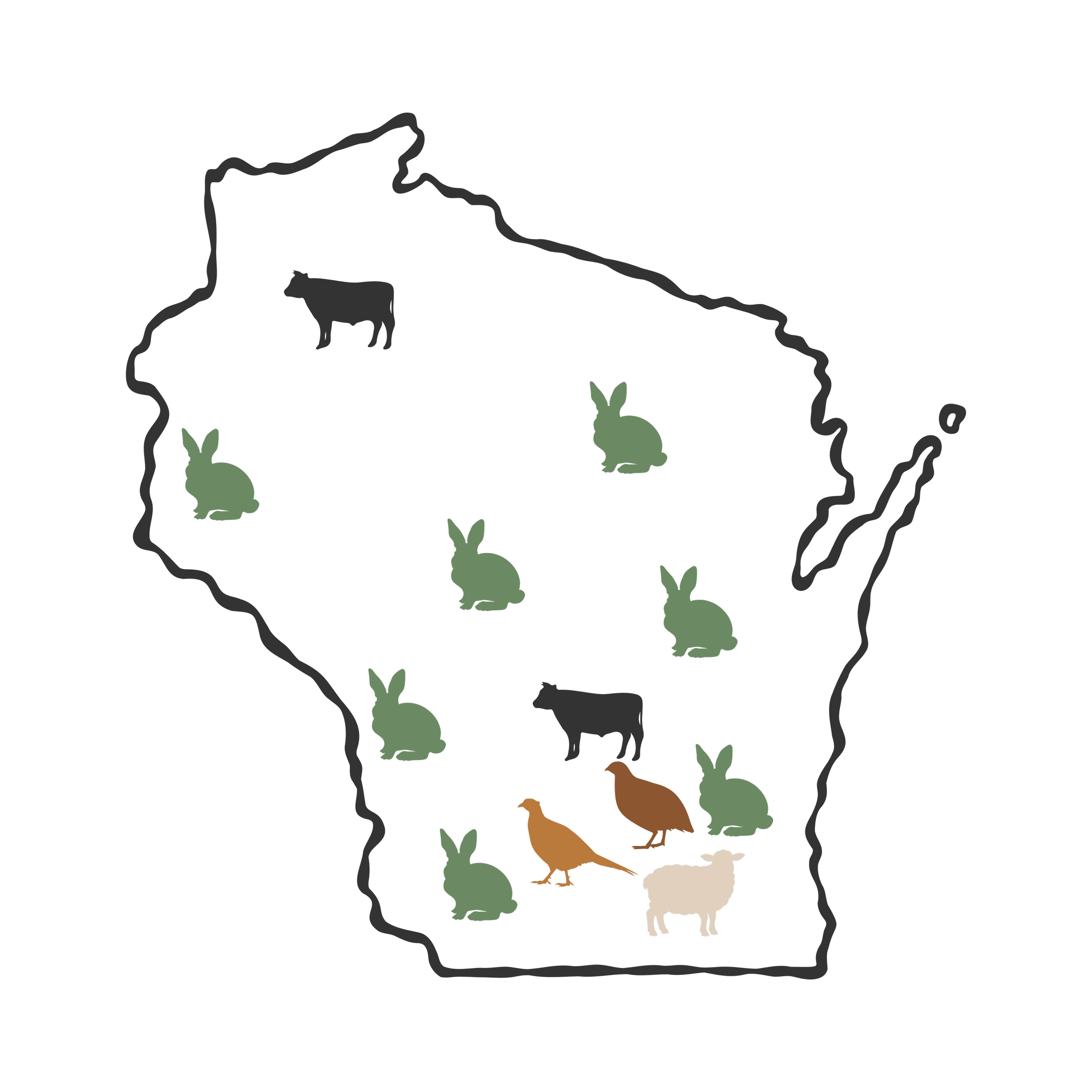 Map of Wisconsin showing where H&N Homestead sources natural dog treats and chews