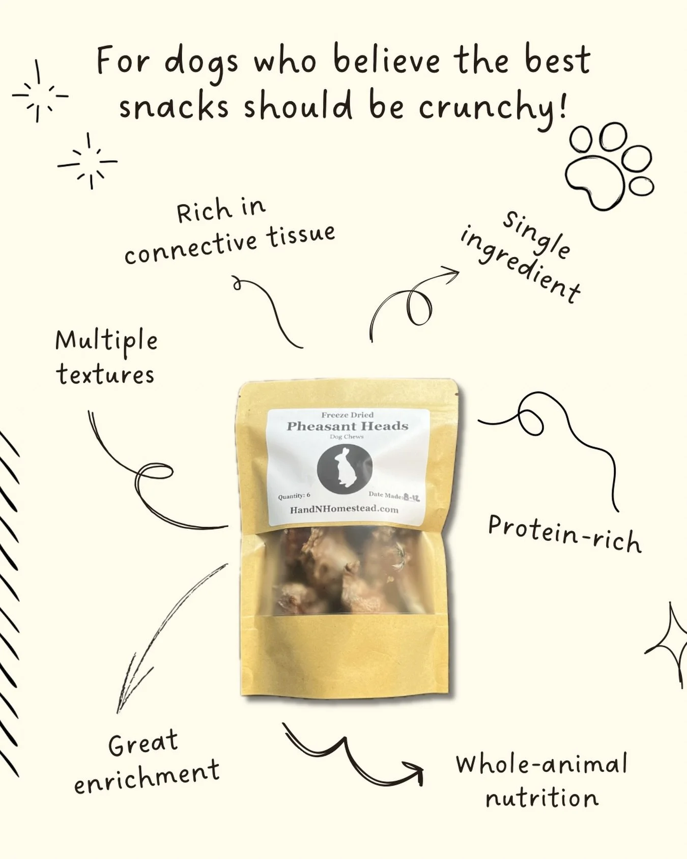 Definitely not the most conventional dog treat&hellip; and that&rsquo;s kind of the point. 😂

Our freeze dried pheasant heads are a single ingredient treat with nothing added, while helping us make use of more of the whole bird.

Sourced from a Wisc
