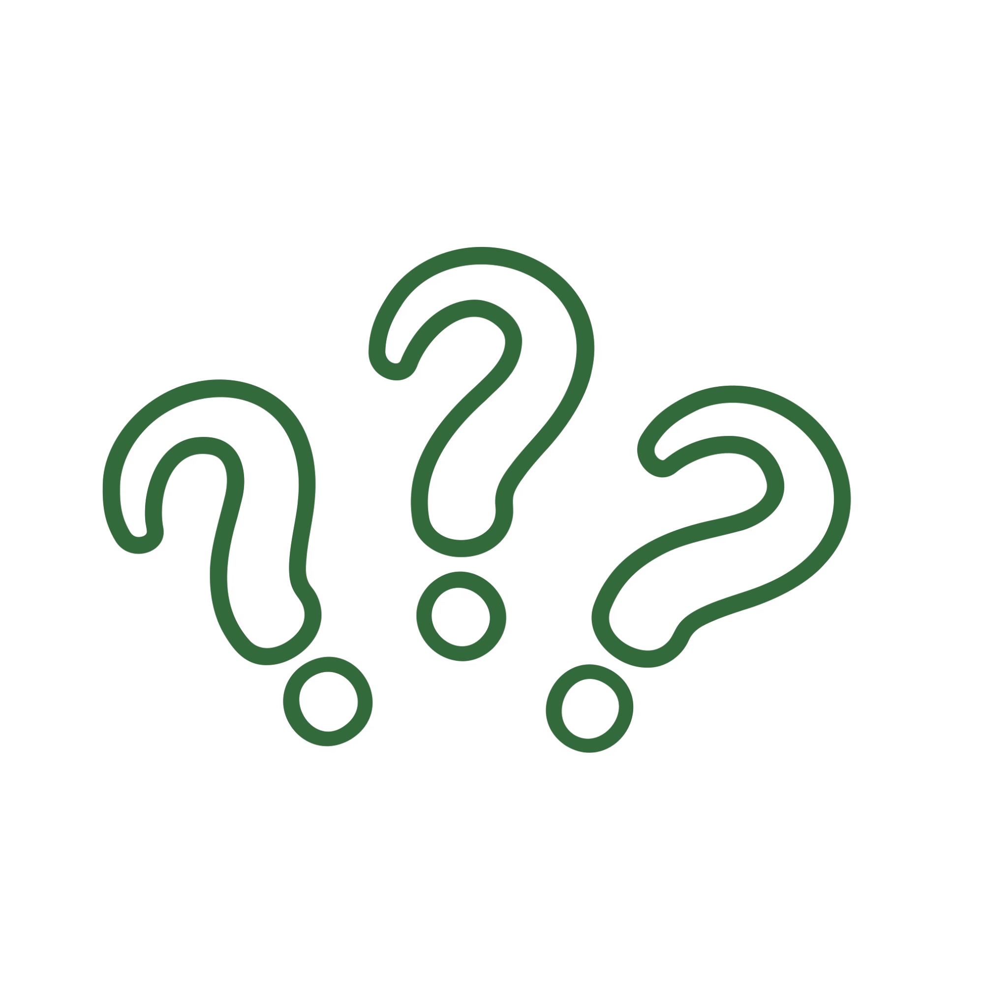 Question mark icons representing H&N Homestead asking questions about animal care and sourcing