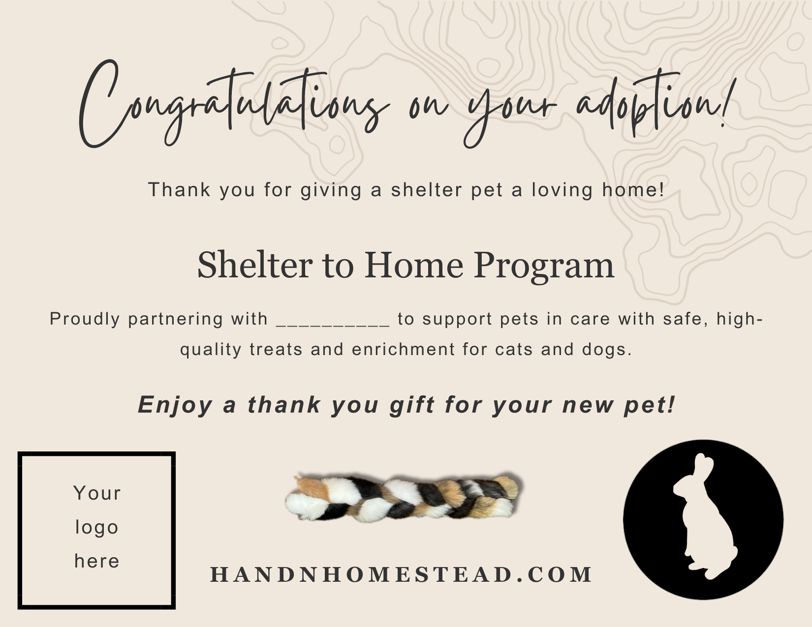 H&N Homestead Shelter to Home adoption welcome insert for newly adopted pets