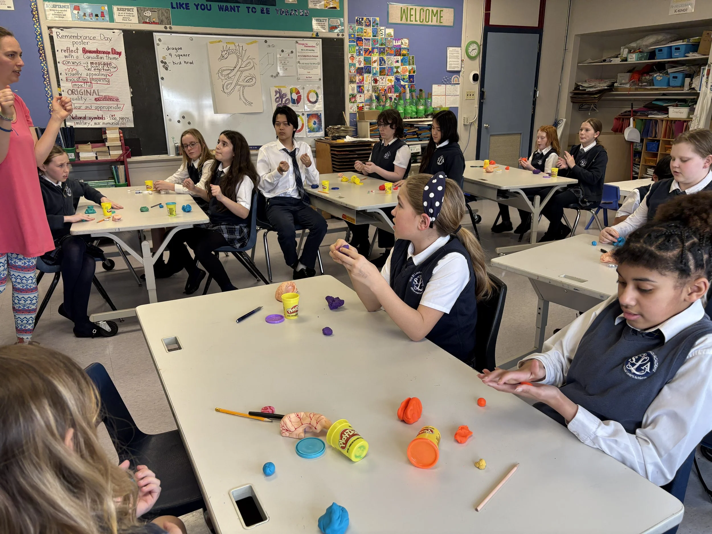 St Lawrence Academy students making Playdough brains