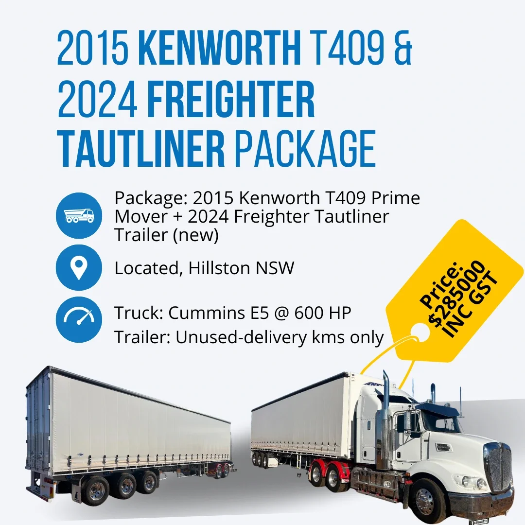 Package: 2015 Kenworth T409 Prime Mover + 2024 Freighter Tautliner Trailer (new)