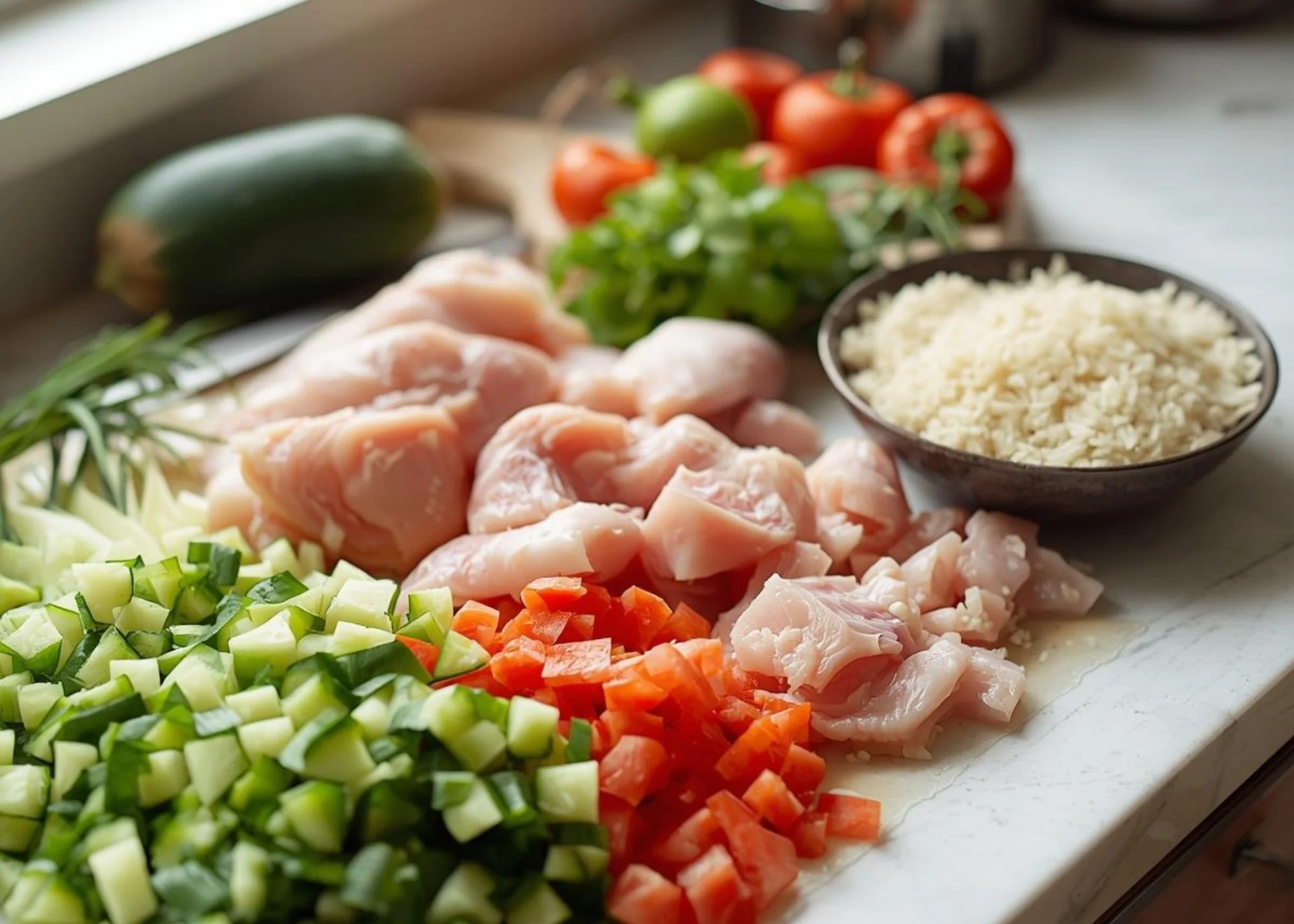 protein and vegetable ingredients prepared as mix-and-match meal components