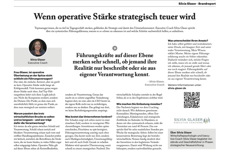 Brandreport in der Handelsblatt-Beilage – Wenn operative Stärke strategisch teuer wird