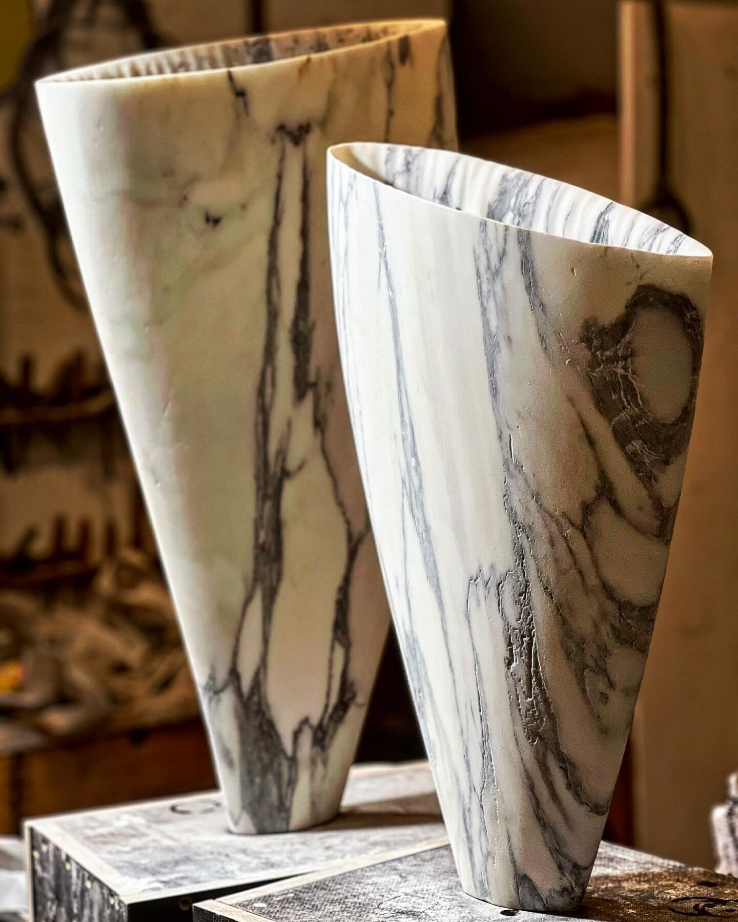 Slowly getting there with these new Ceres vessels in Paonazzo marble which will be shown @collectartfair with @qestcraft Somerset House, London  1-3
Mar (previews 28 &amp; 29 Feb). 
Named after Ceres the Roman goddess of the harvest and fertility, wh