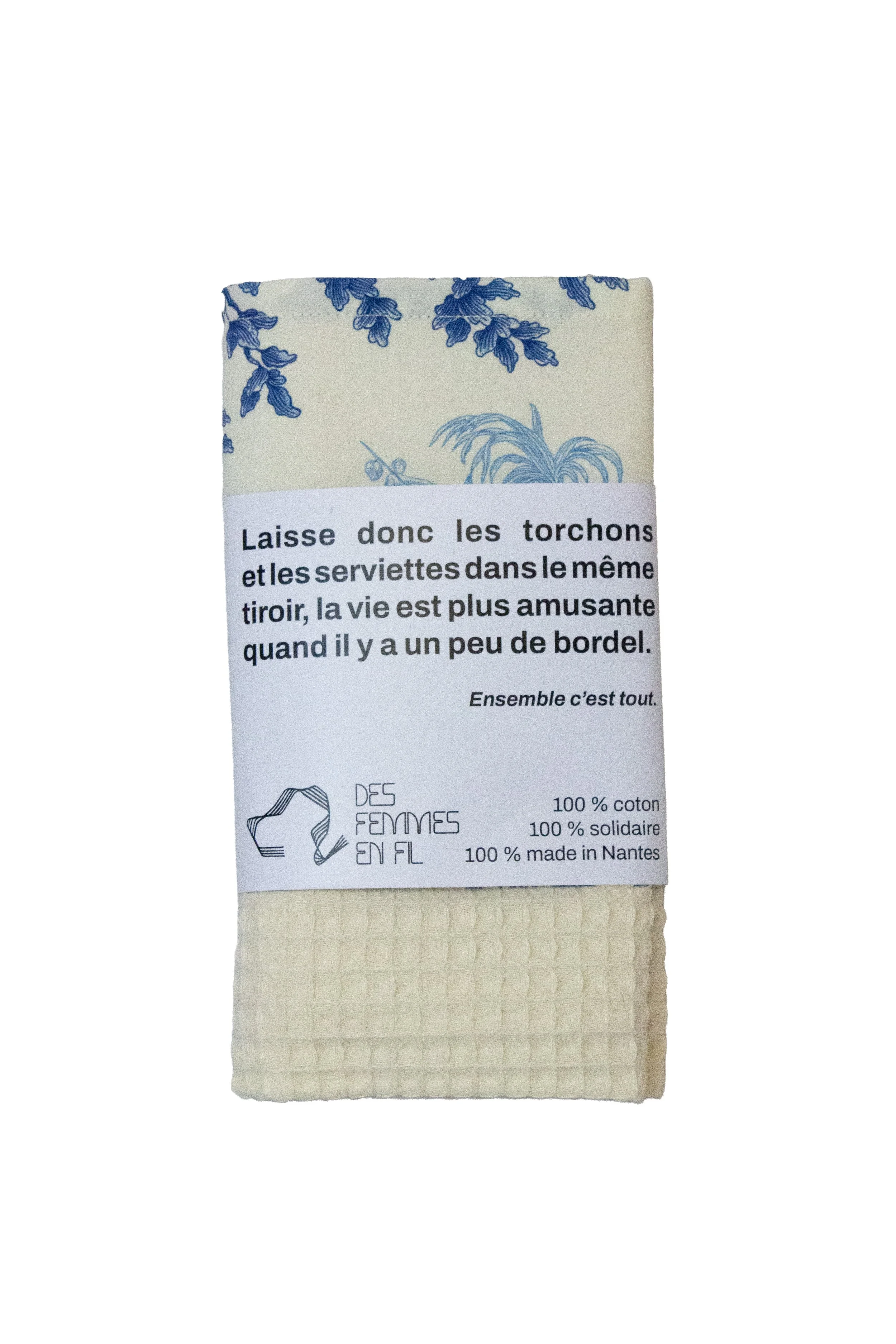 Torchon jouy antique bleu & écru