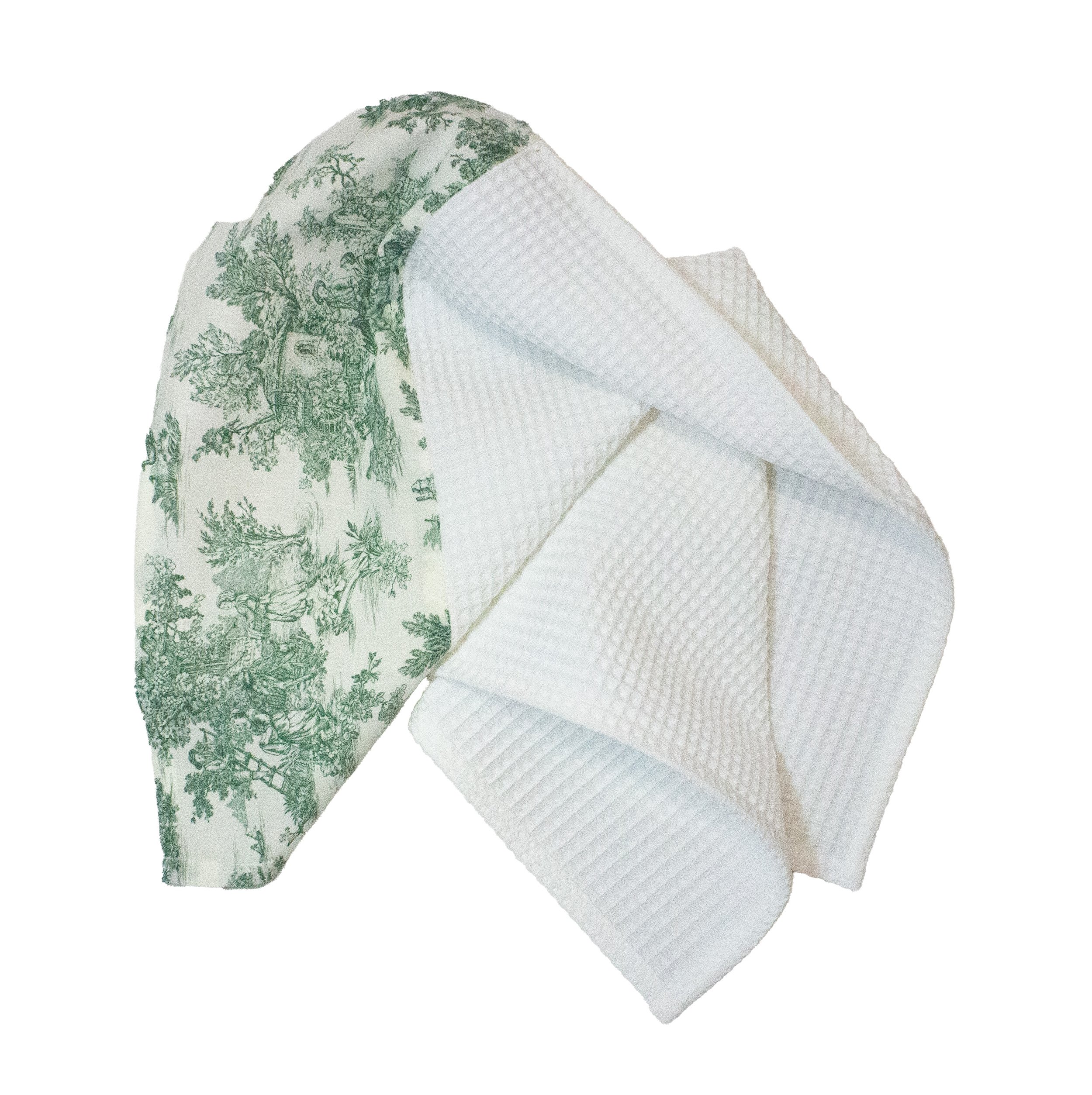 Torchon jouy champêtre vert & blanc