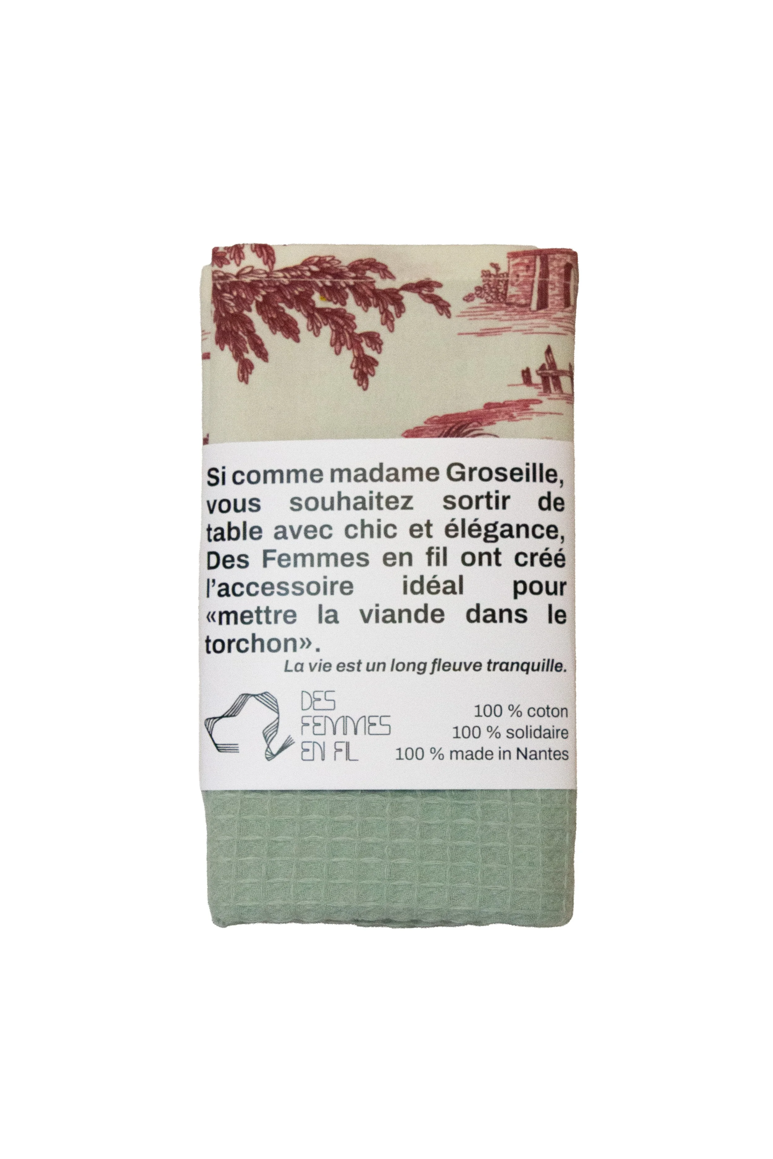 Torchon jouy antique grenat & céladon