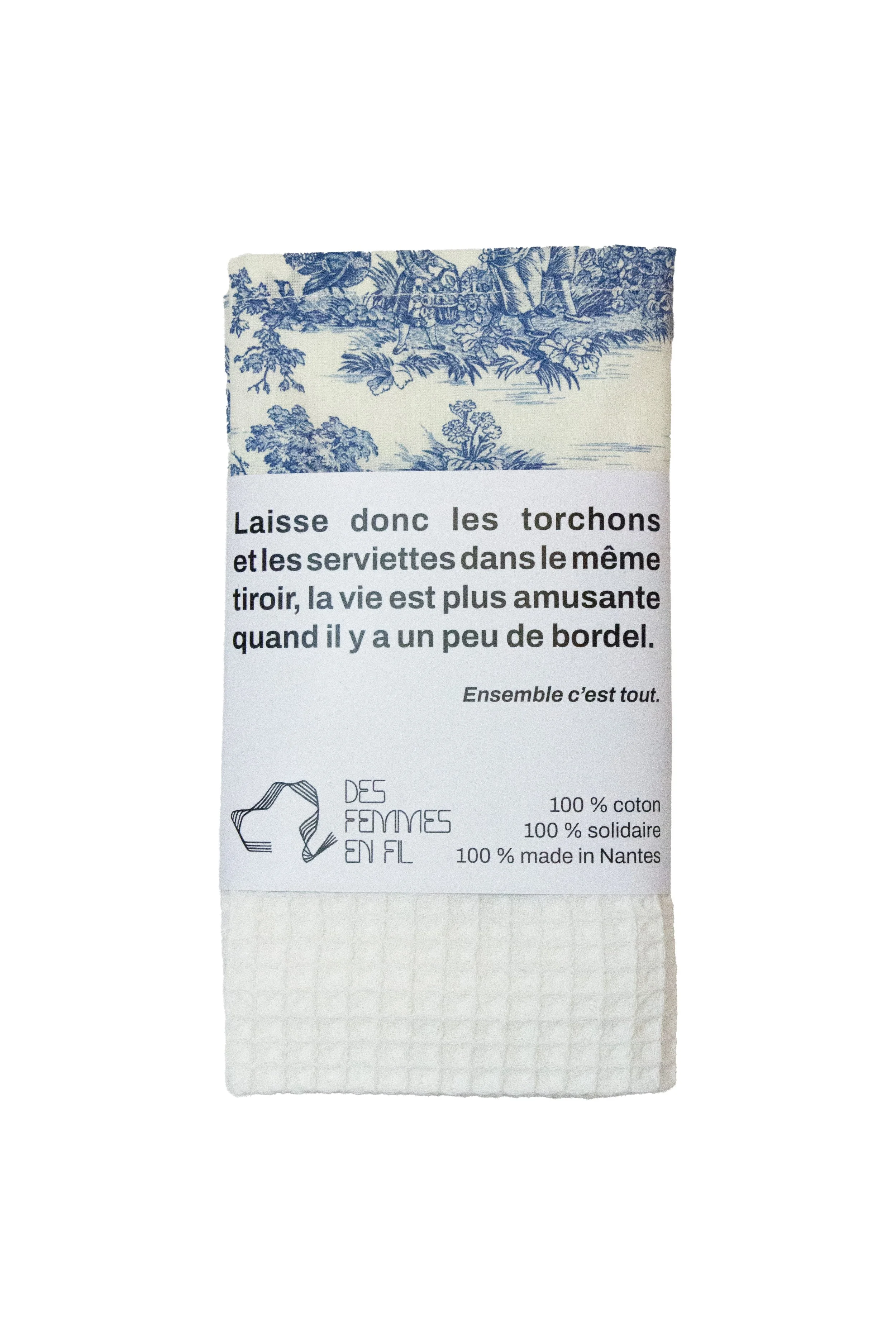 Torchon jouy champêtre bleu & blanc