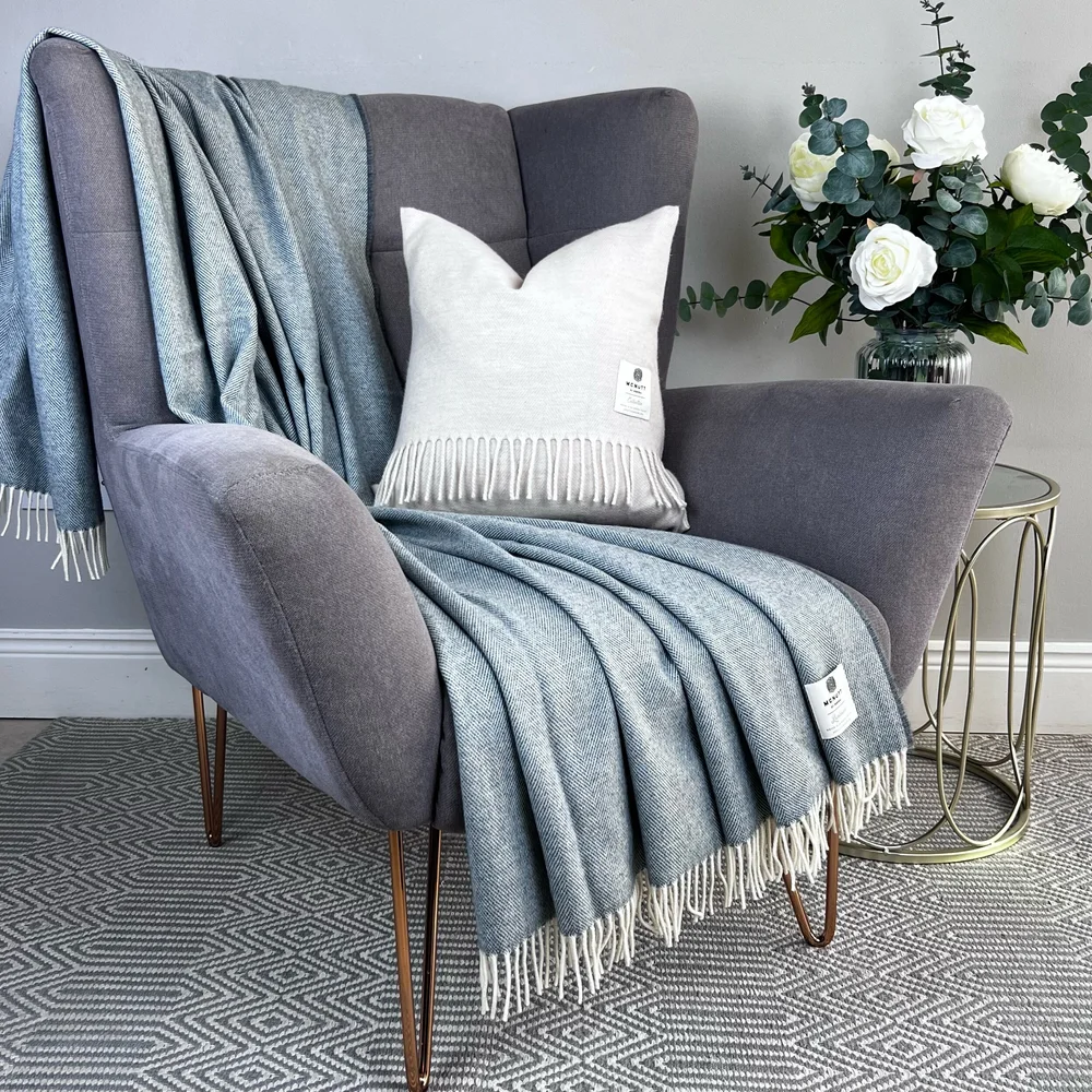 Spotted Blue Merino Lambswool Throw | McNutt of Donegal — McNutt