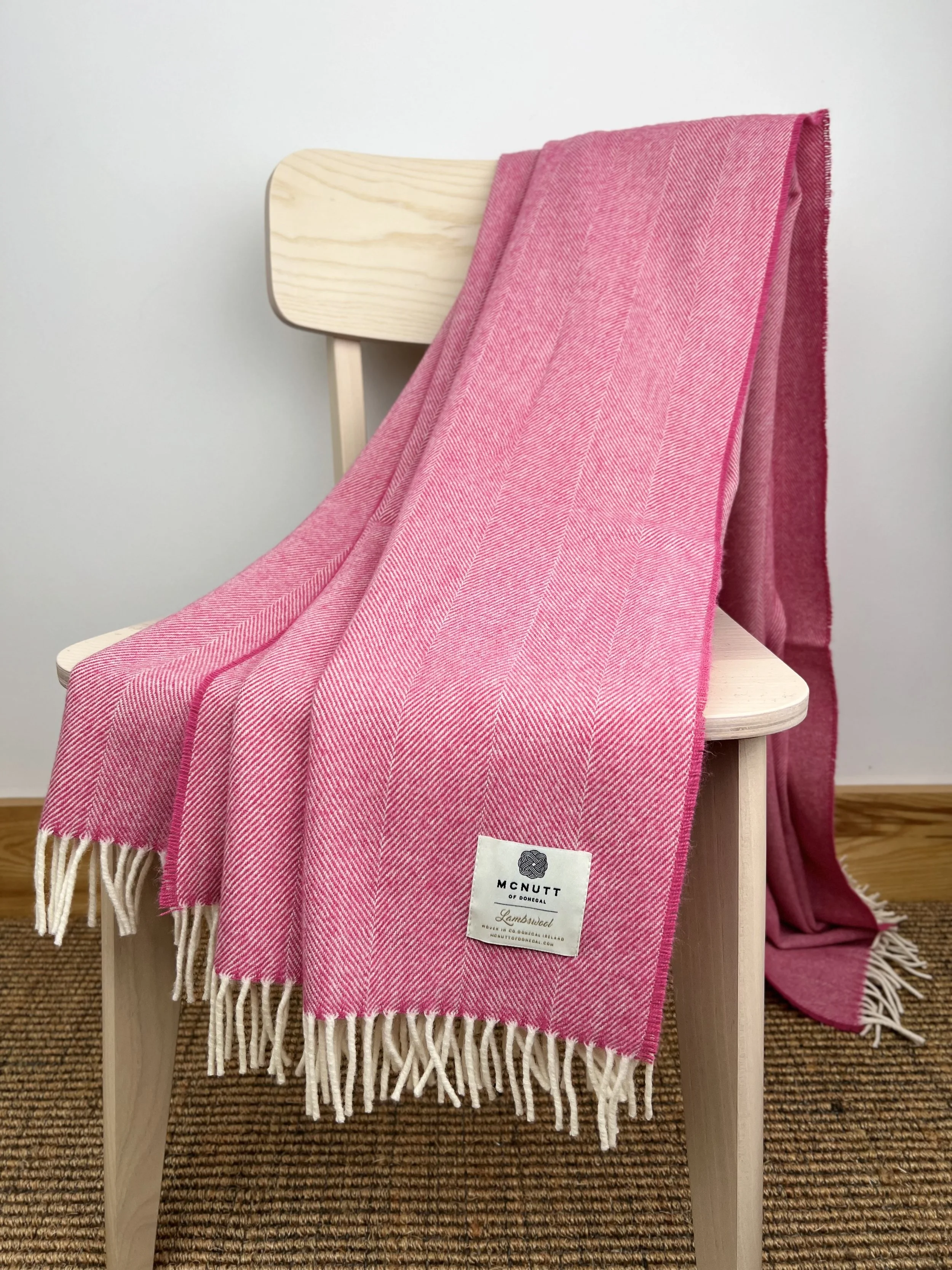 Raspberry Rose Herringbone Throw