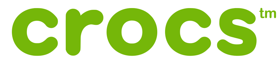 Close-up of the Crocs logo in green.