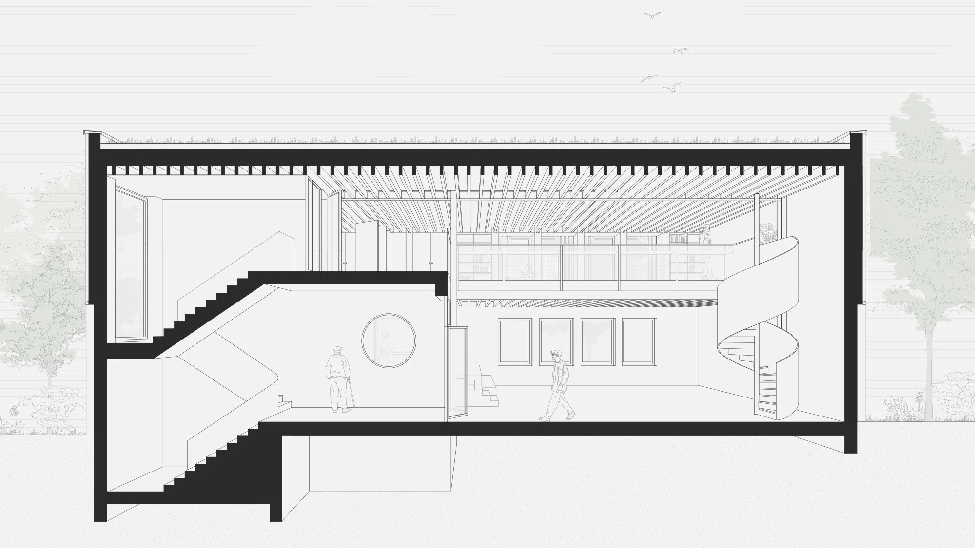 Schnittperspektive Gemeindehaus 1:50