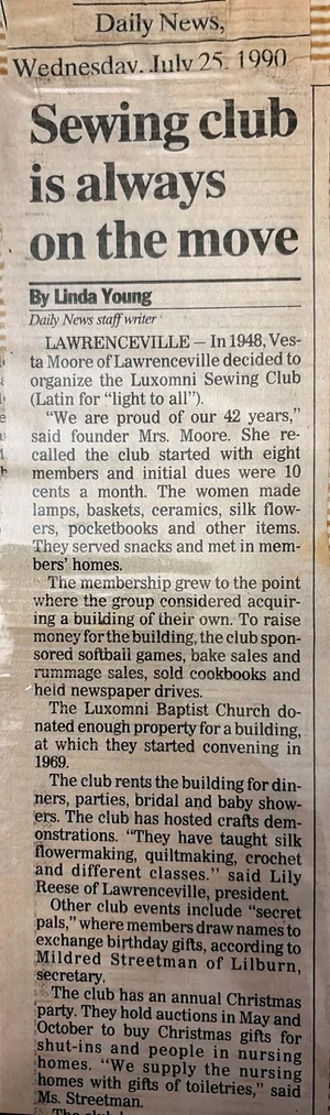 1990 Daily News article about the Luxomni Sewing Club