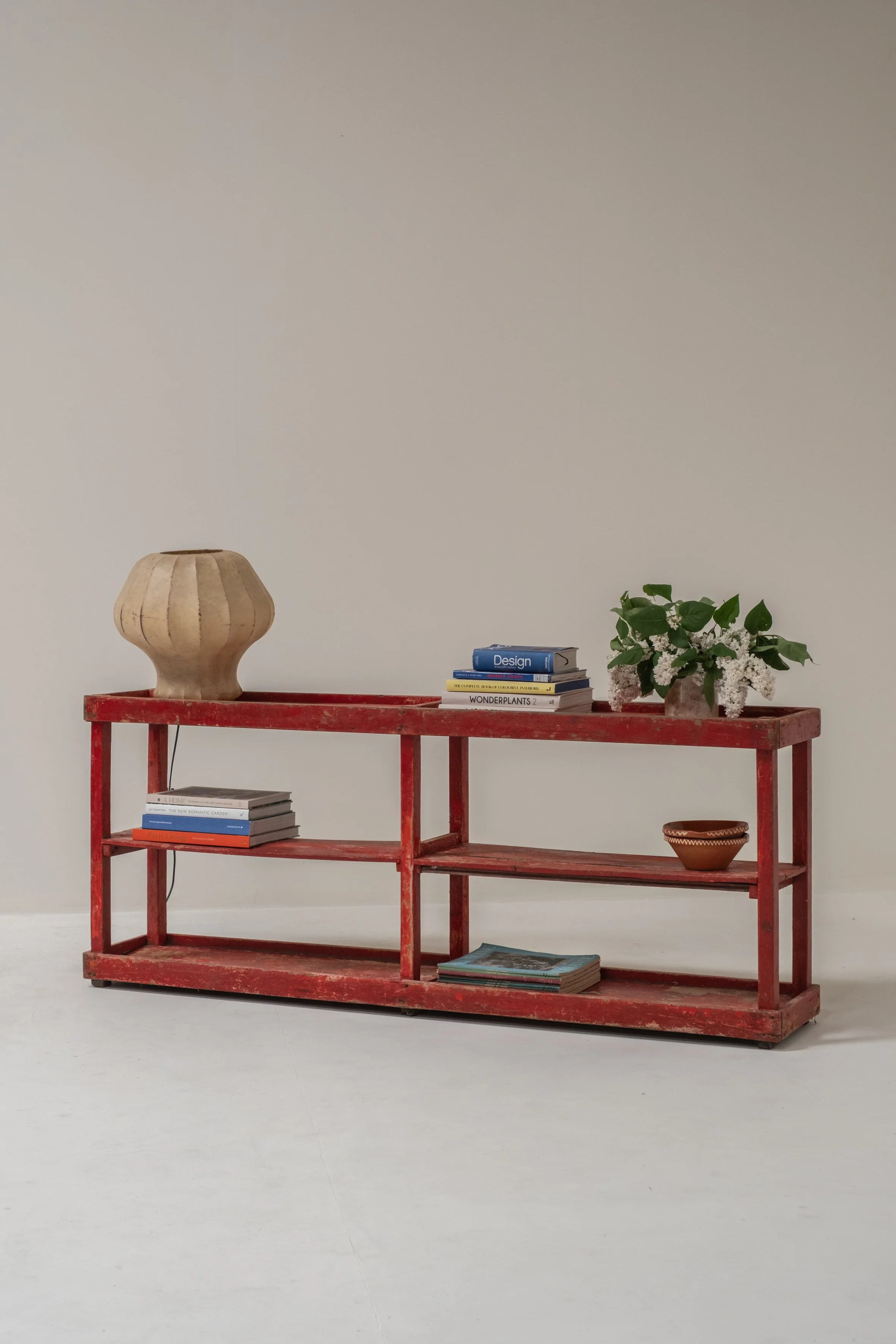 Vintage Red Wooden Shelf, France, 1950s