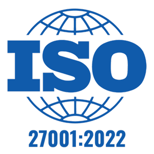 ISO logo with the text 'ISO 27001:2022' beneath it.