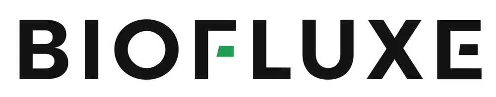 Logo with the text 'BIOFLUX' in bold black letters and a green square replacing the letter 'L'.