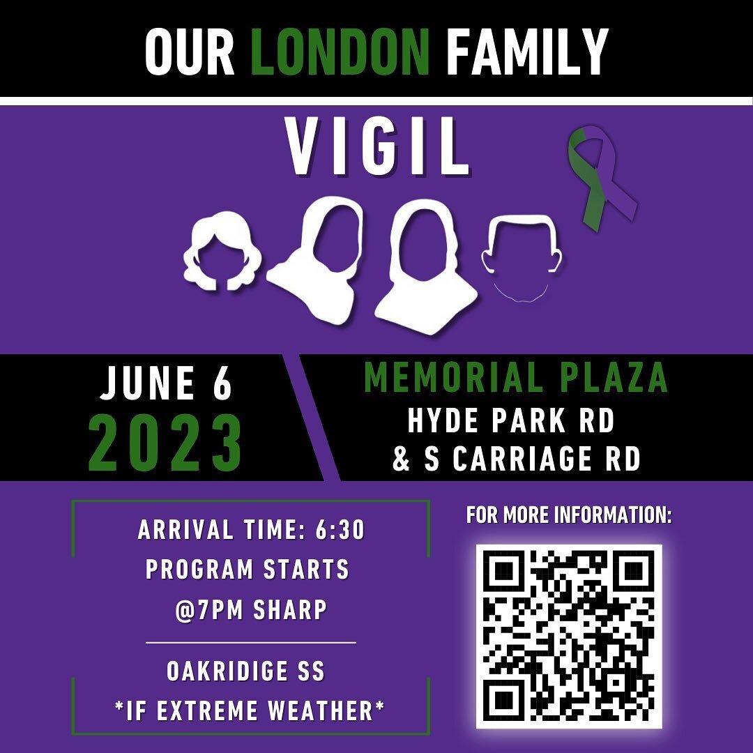 YCCI invites you to join us for our vigil on June 6th, 2023 at Memorial Plaza as we gather to remember Our London Family and highlight the resilience in our community. We hope to see you all there.