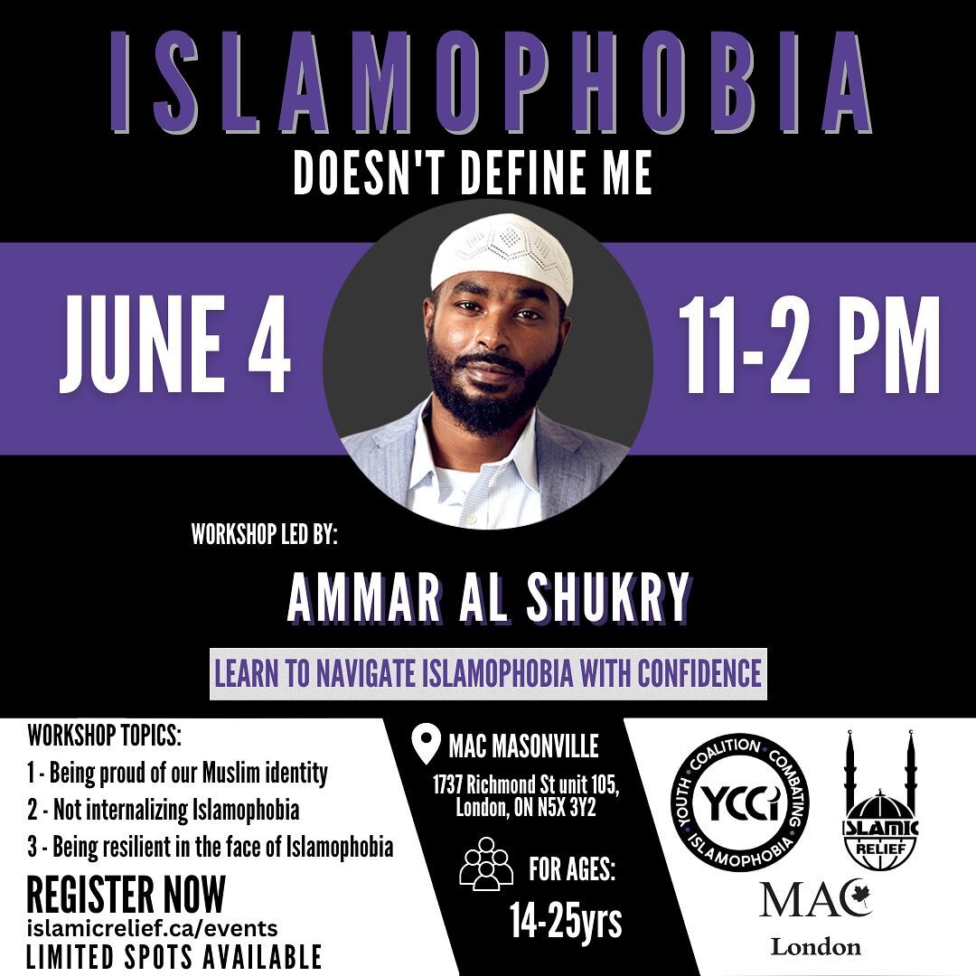 YCCI, Islamic Relief and MAC invite you to join us on June 4th for a workshop with Ammar AlShukry titled &ldquo;Islamophobia Doesn&rsquo;t Define Me&rdquo;. Register in our bio or on the website above. Limited spots available, sign up ASAP!

Proud an
