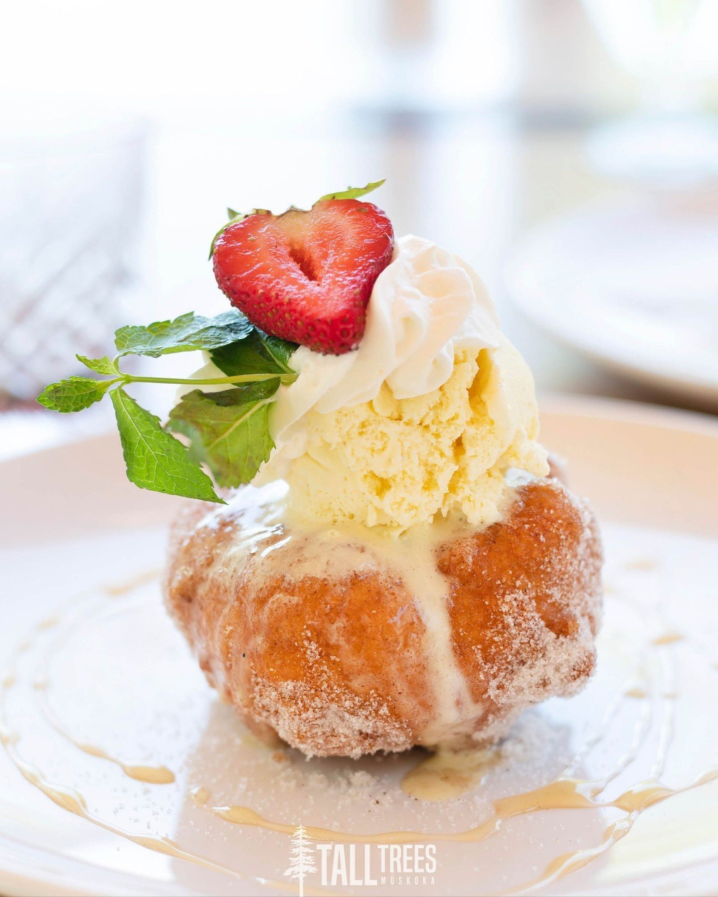 Savour the decadent delight of our Tall Trees Famous Deep Fried Butter Tart, a gourmet twist on a classic favourite. Tossed in cinnamon sugar and topped with vanilla bean ice cream and local maple syrup, it&rsquo;s like a donut ate a butter tart!

Re
