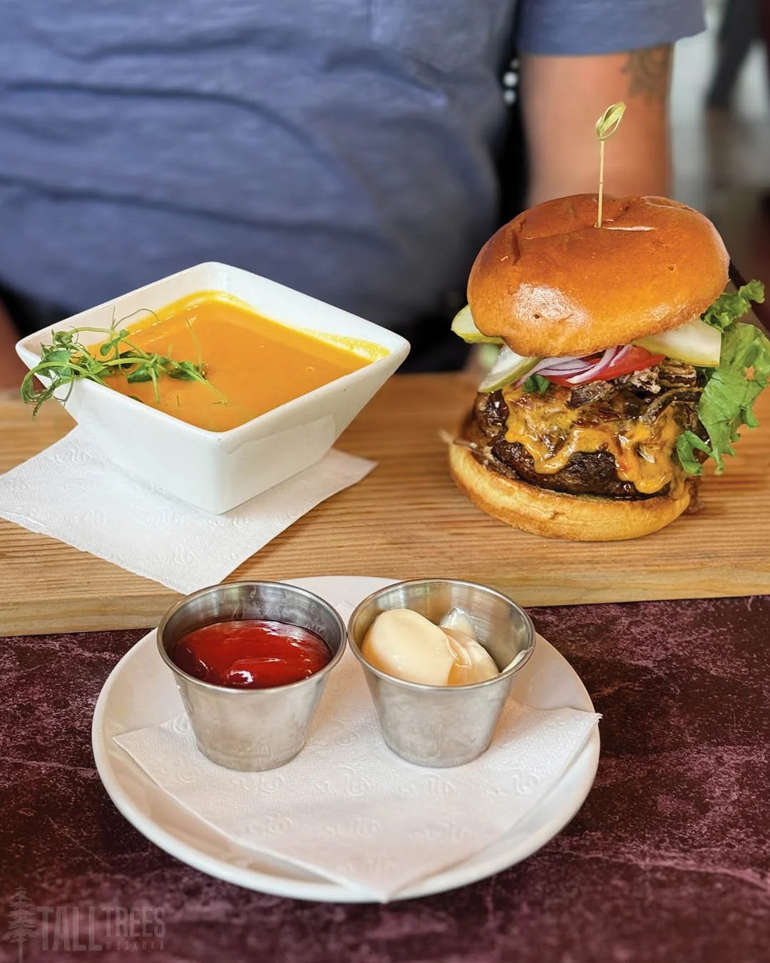 Visit us at lunch for an elevated and satisfying take on the classic soup and sandwich combo&mdash;a Tall Trees Burger with a side of Sweet Potato Cheddar Ale Soup! 🙌

Reserve your table online: Link In Bio&uarr;

📍 Tall Trees is located at 87 Main