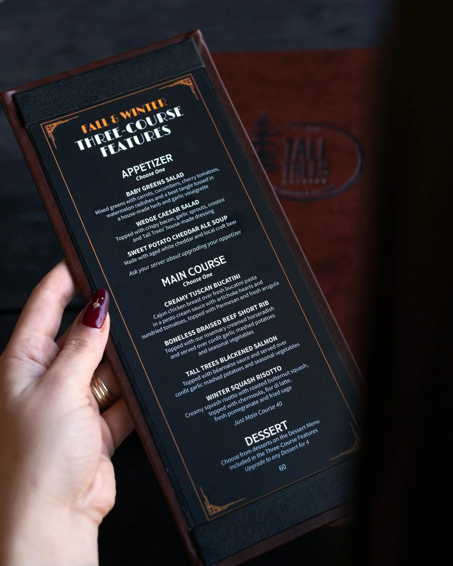 A menu made for sweater weather evenings: bold flavours, seasonal comforts and a three-course lineup worth savouring.

Reserve your table online: Link In Bio&uarr;

📍 Tall Trees is located at 87 Main St W, Huntsville
📲 (705) 789-9769

Tall Trees: f