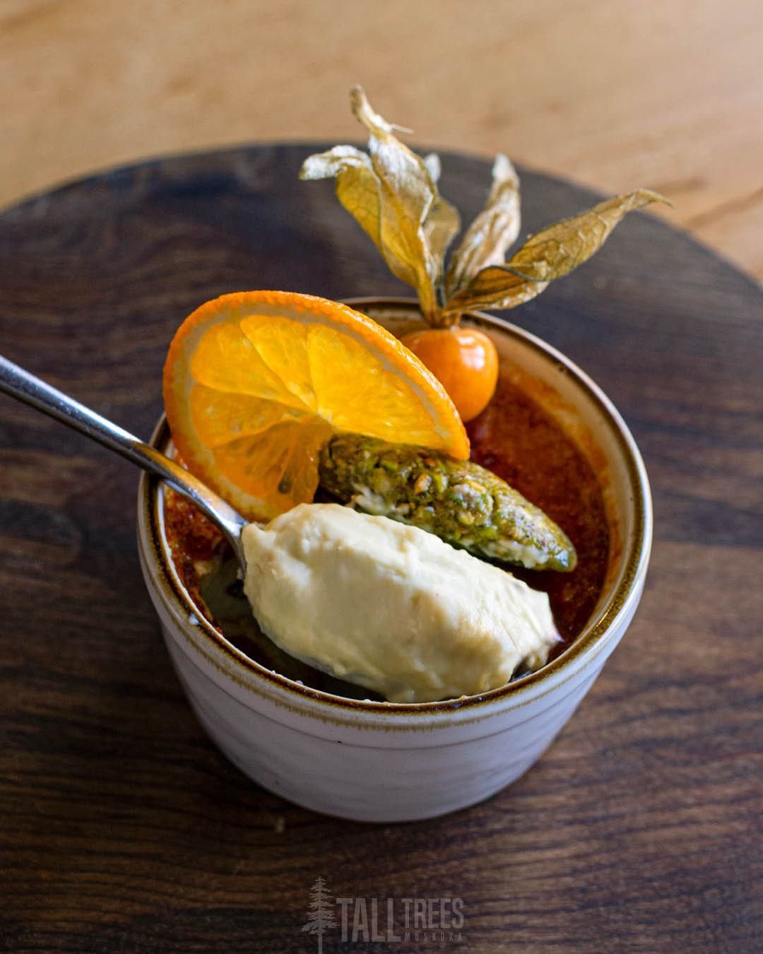 Creamy, dreamy, and crowned with a perfectly torched layer of caramelized sugar, our Pistachio White Chocolate Cr&egrave;me Br&ucirc;l&eacute;e is a little moment of pure indulgence. ✨

Reserve your table online: Link In Bio&uarr;

📍 Tall Trees is l