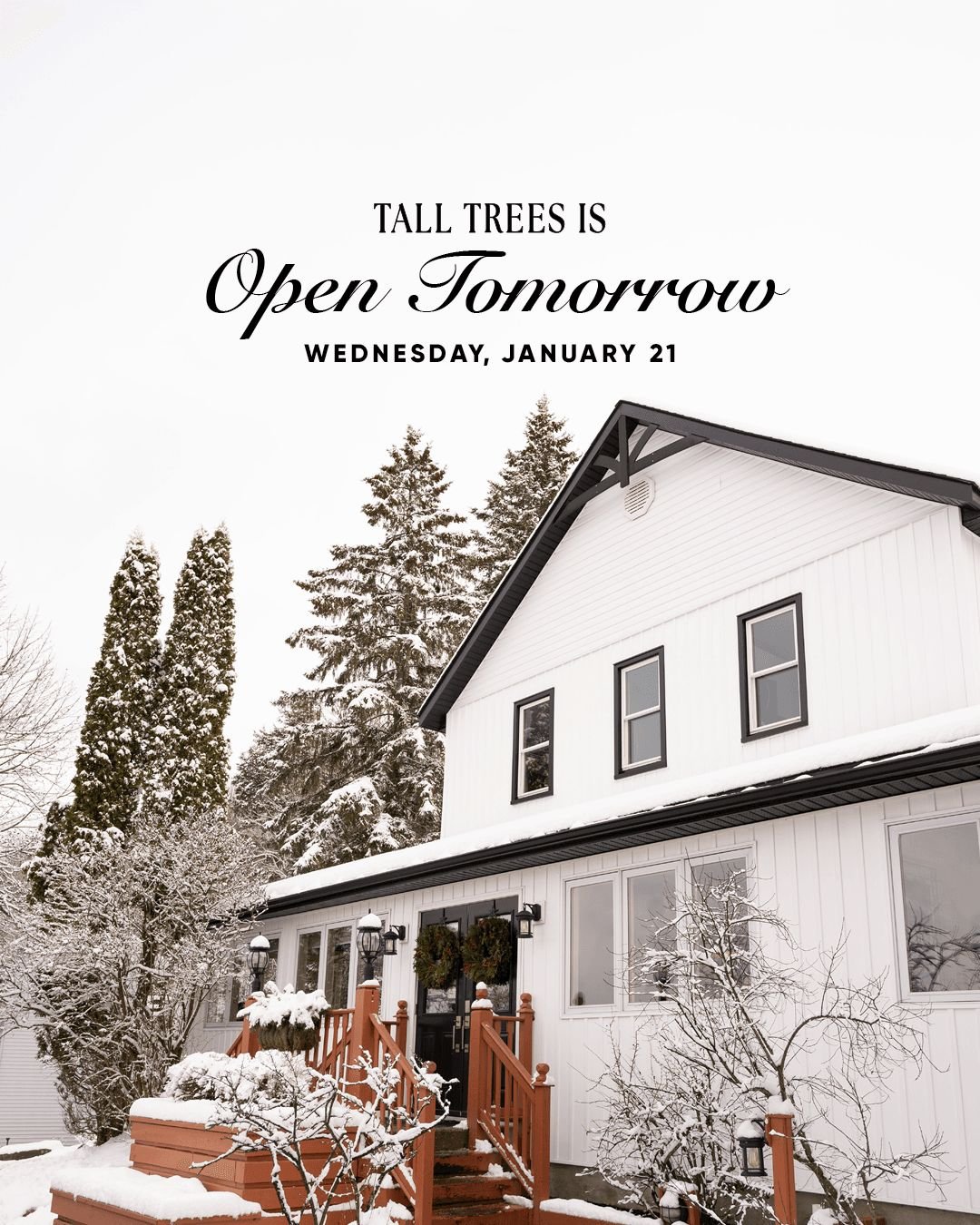 ✨Tall Trees is REOPENING Tomorrow!✨

We had a great time during our break, but we&rsquo;re ready to get back in the kitchen and to serving our loyal guests. Reserve your table now to join us for lunch, dinner or dine off the Three-Course Menu!

Reser