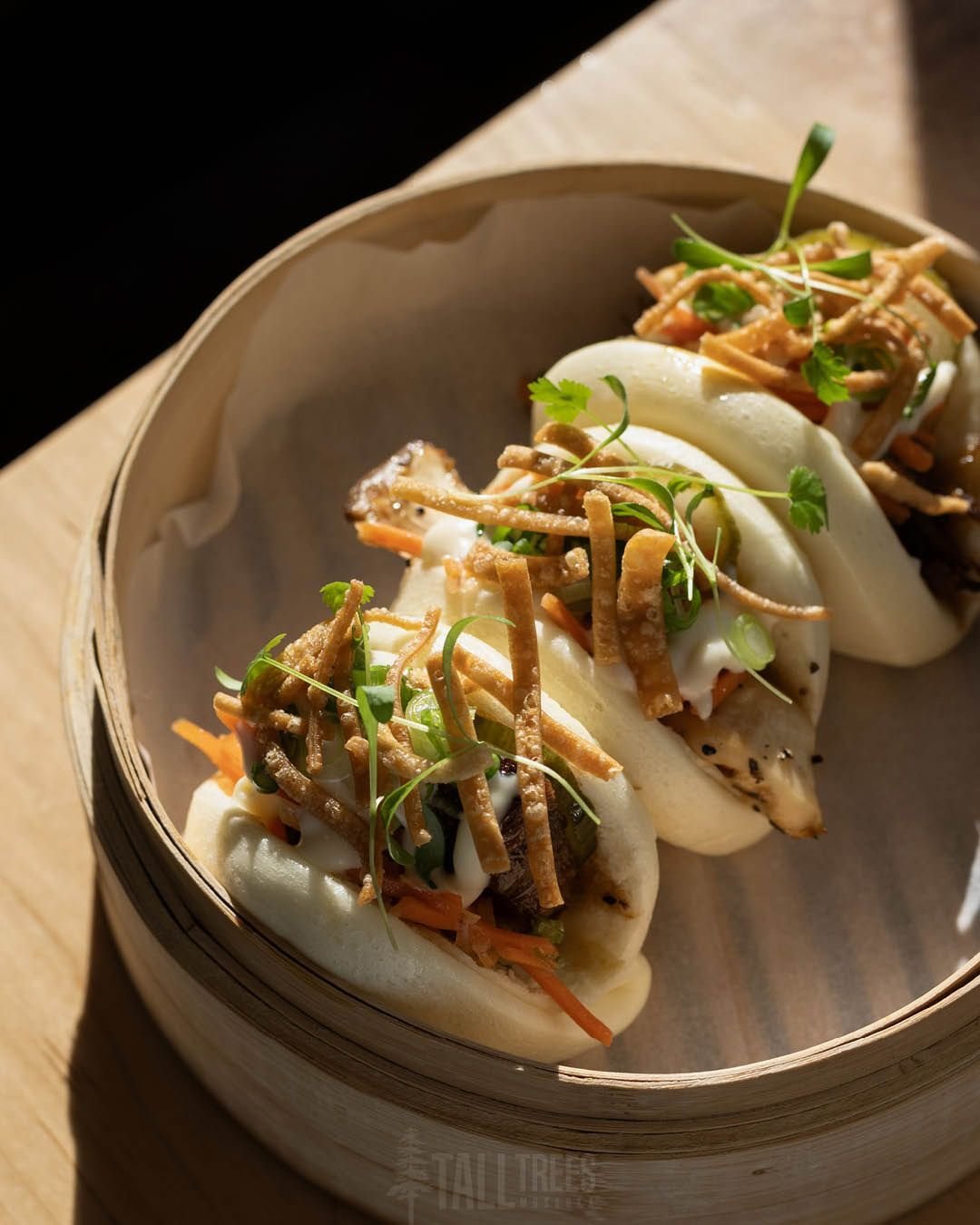 We love bao so much that we put THREE different options on our lunch and dinner menus. 🙌

Choose from our Smoked Beef Bao, topped with a sweet chilli glaze, the King Oyster Mushroom Bao, or the Fried Pork Belly Bao, both glazed with a sweet soy sauc